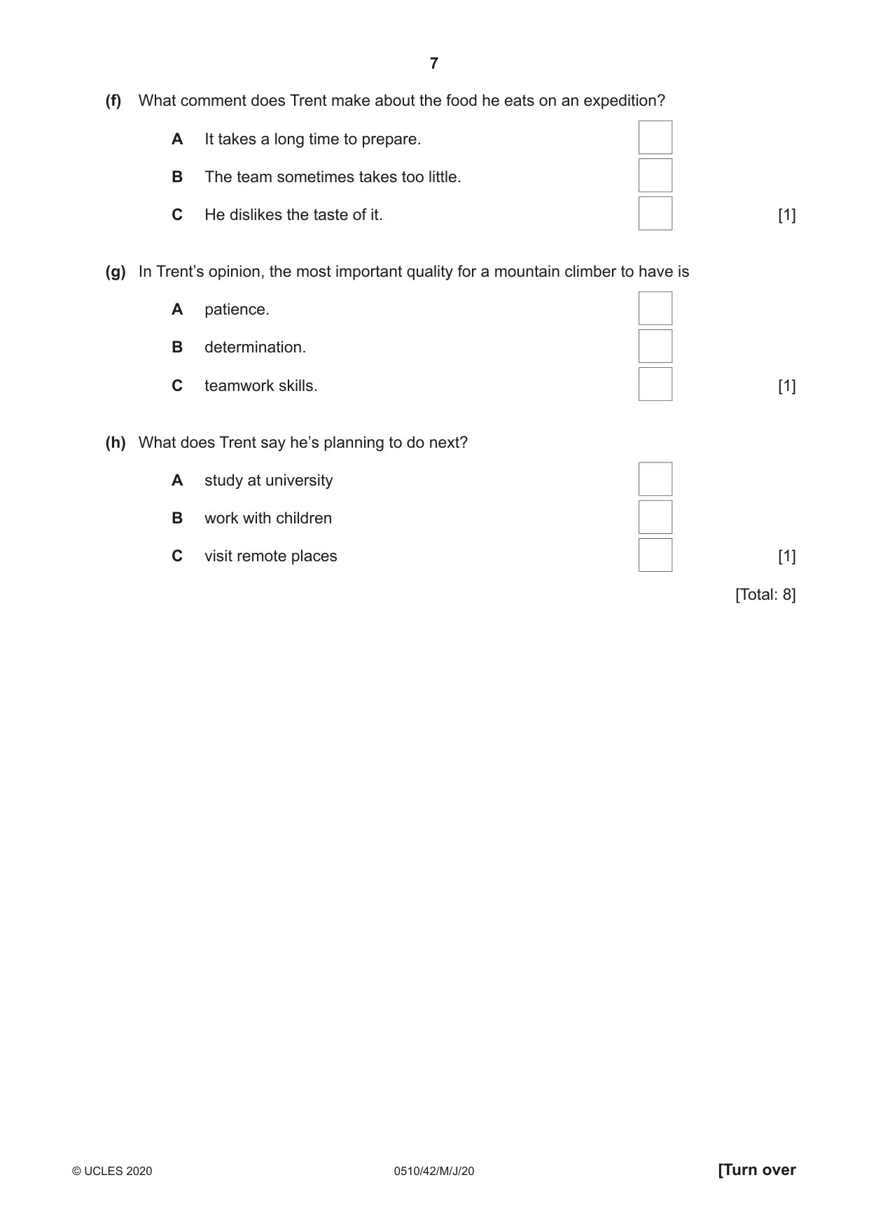 Cambridge IGCSE English - Second Language (oral endorsement) 0510 2020 May/June Paper 4 · Variant 2 question paper, page 7 of 12