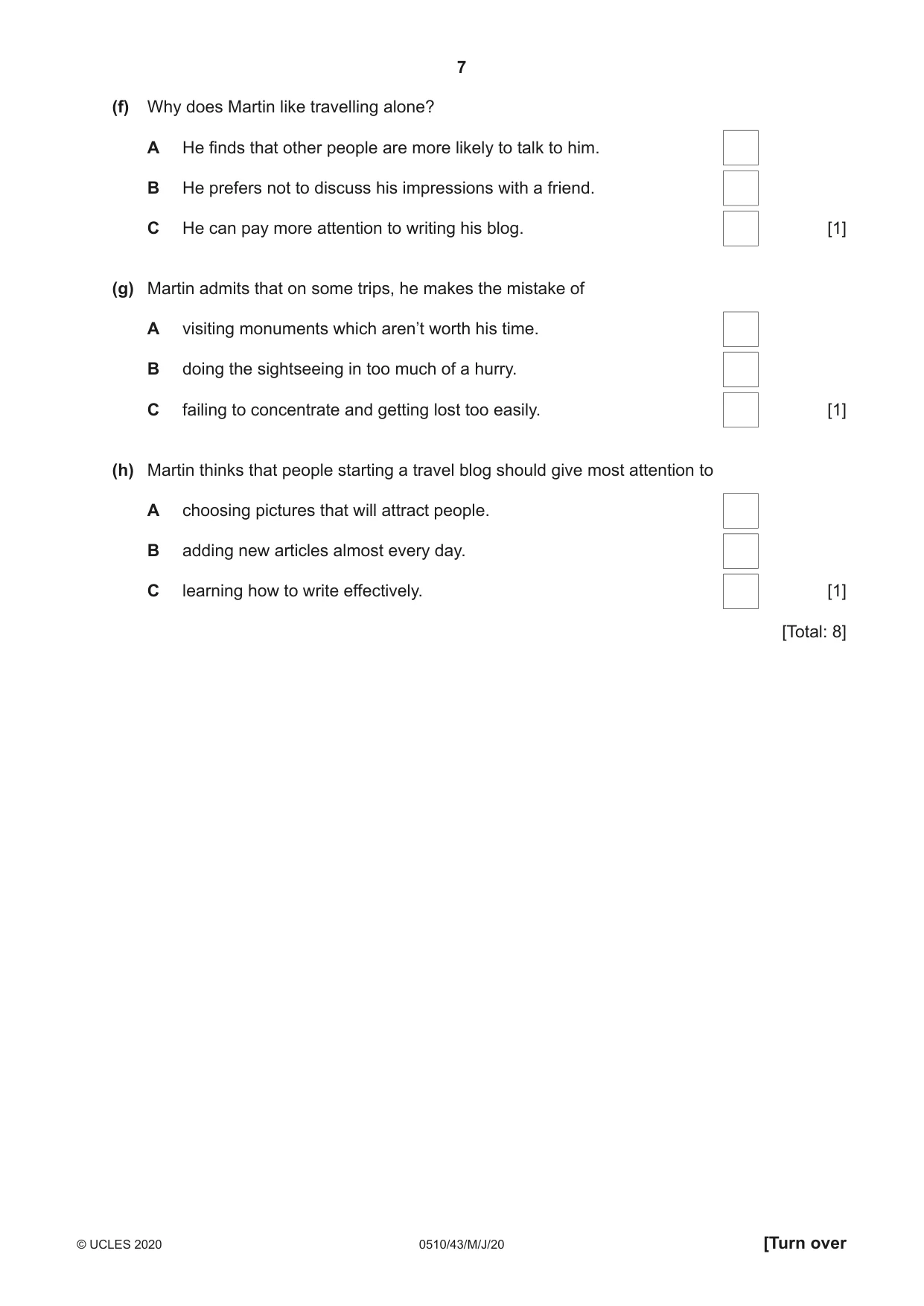 Cambridge IGCSE English - Second Language (oral endorsement) 0510 2020 May/June Paper 4 · Variant 3 question paper, page 7 of 12