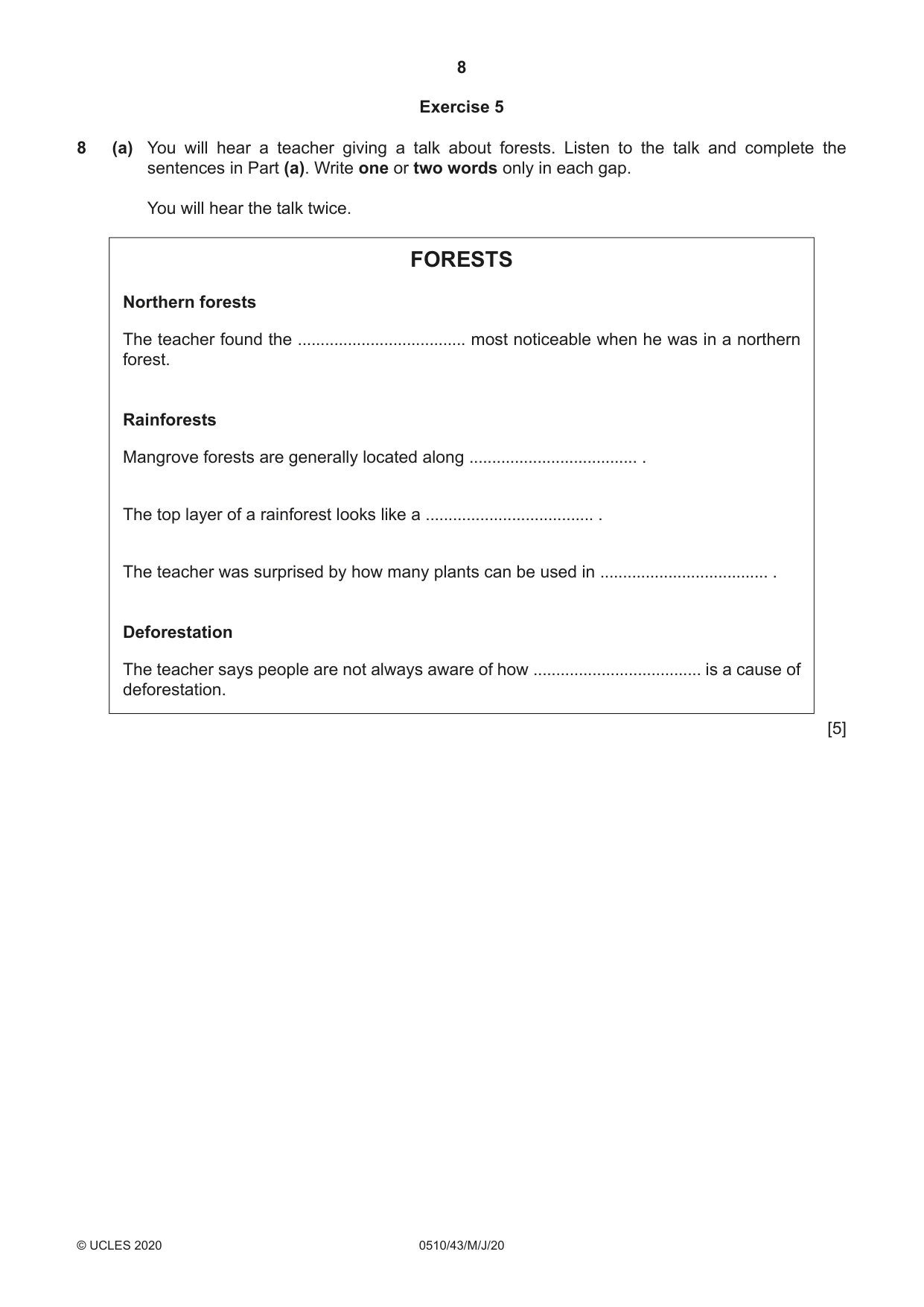 Cambridge IGCSE English - Second Language (oral endorsement) 0510 2020 May/June Paper 4 · Variant 3 question paper, page 8 of 12
