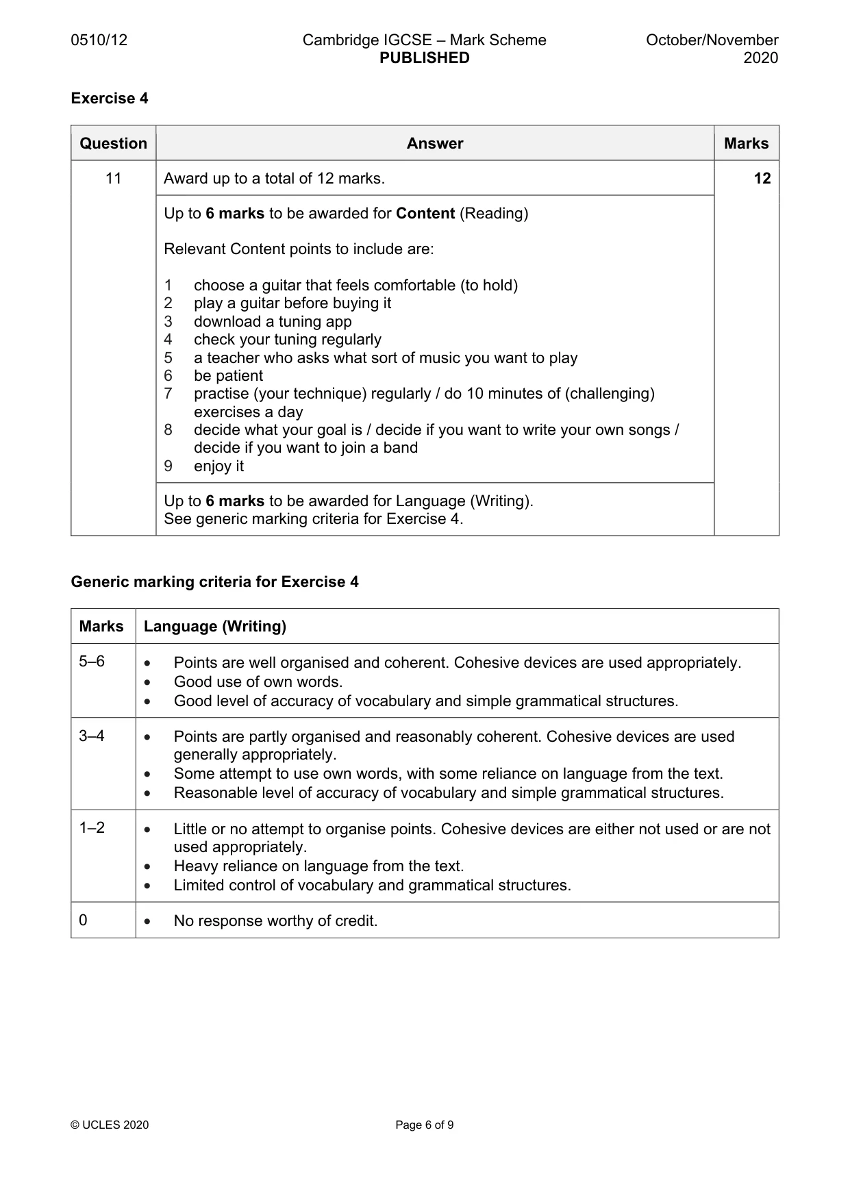 Mark scheme, page 6 of 9