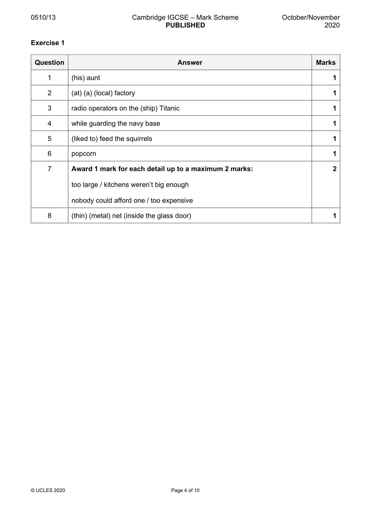 Mark scheme, page 4 of 10