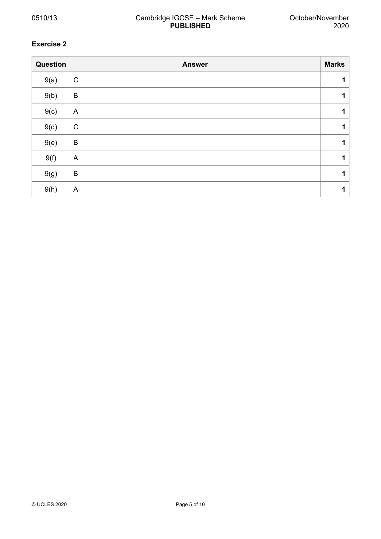 Mark scheme, page 5 of 10