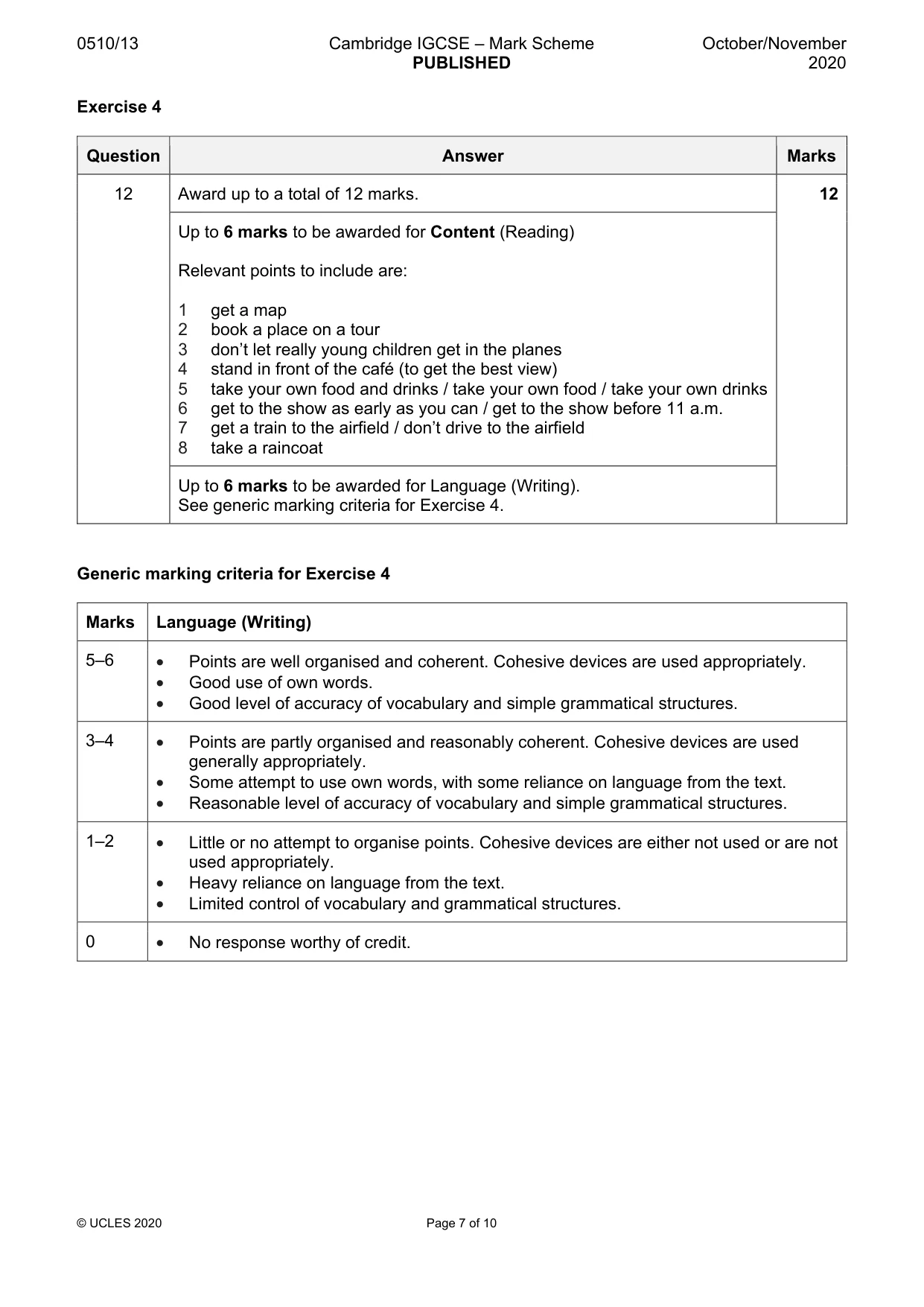 Mark scheme, page 7 of 10