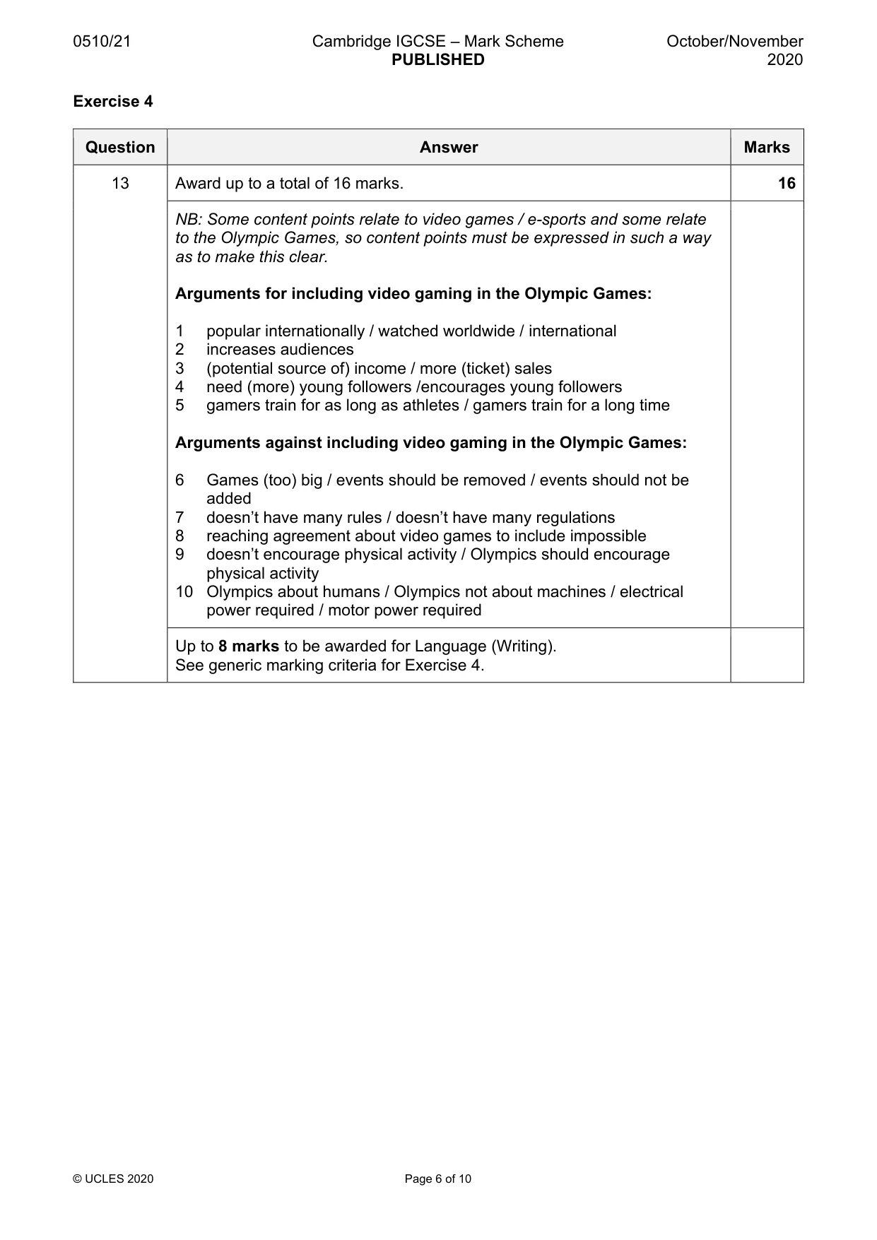 Mark scheme, page 6 of 10