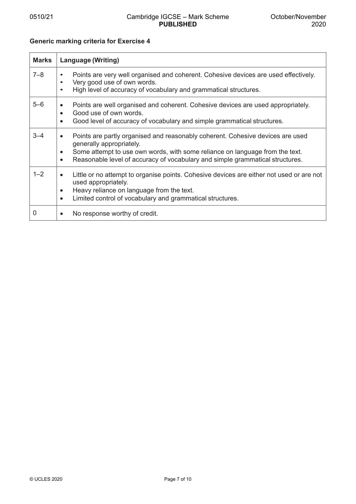 Mark scheme, page 7 of 10
