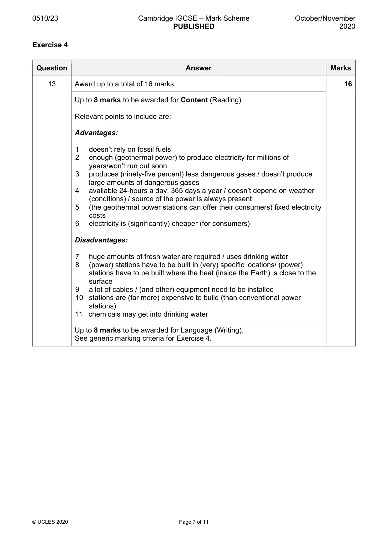 Mark scheme, page 7 of 11