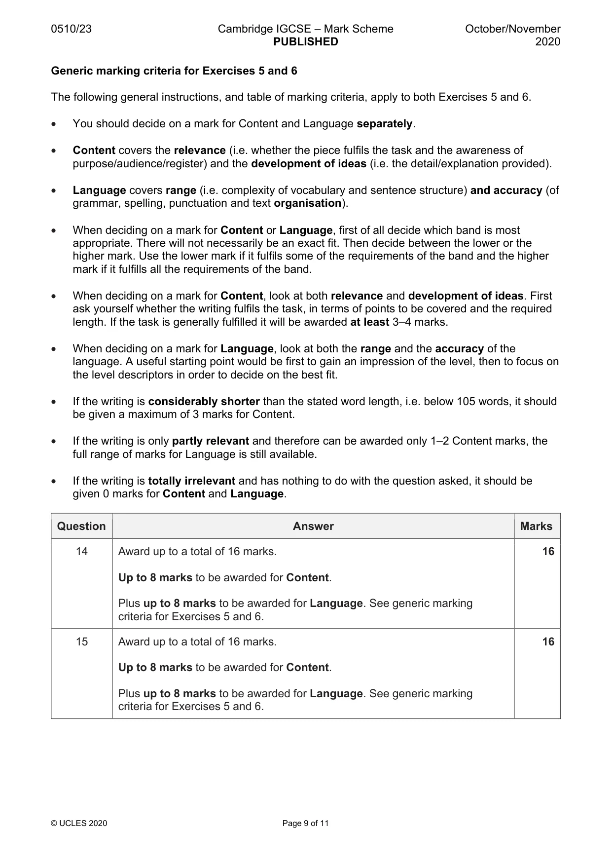 Mark scheme, page 9 of 11