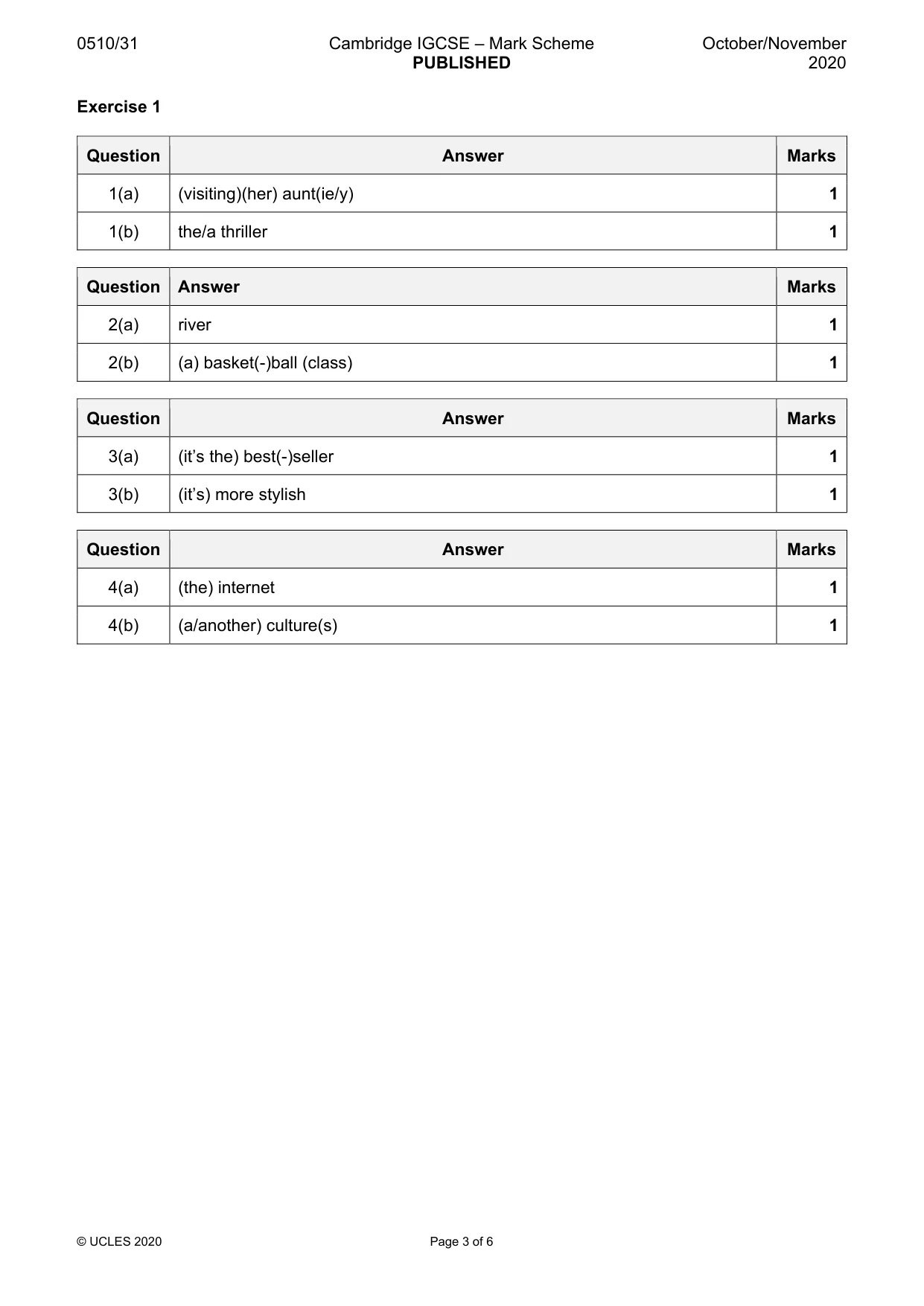 Mark scheme, page 3 of 6