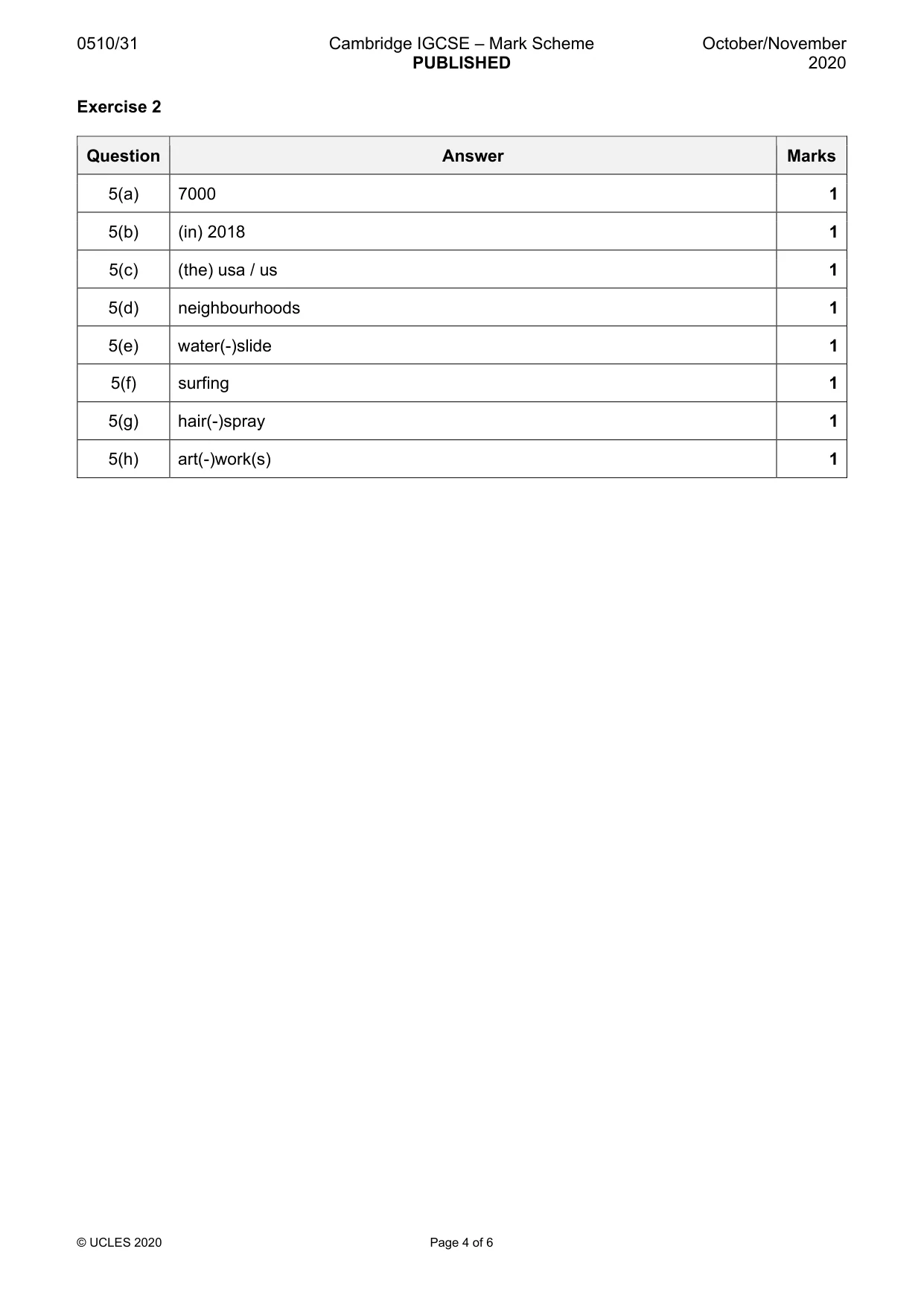 Mark scheme, page 4 of 6