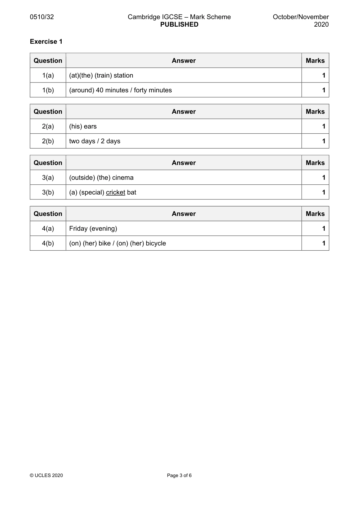 Mark scheme, page 3 of 6