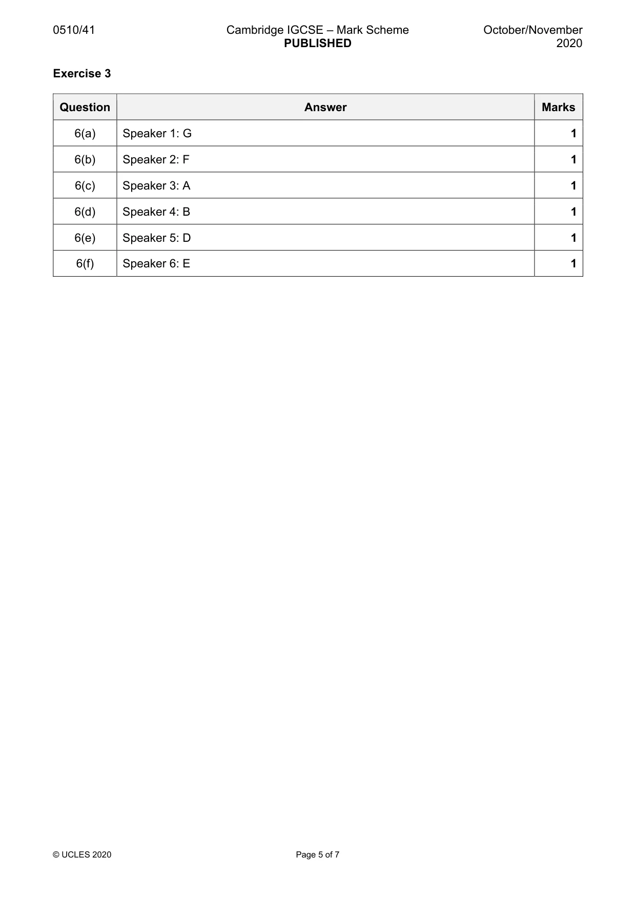 Mark scheme, page 5 of 7