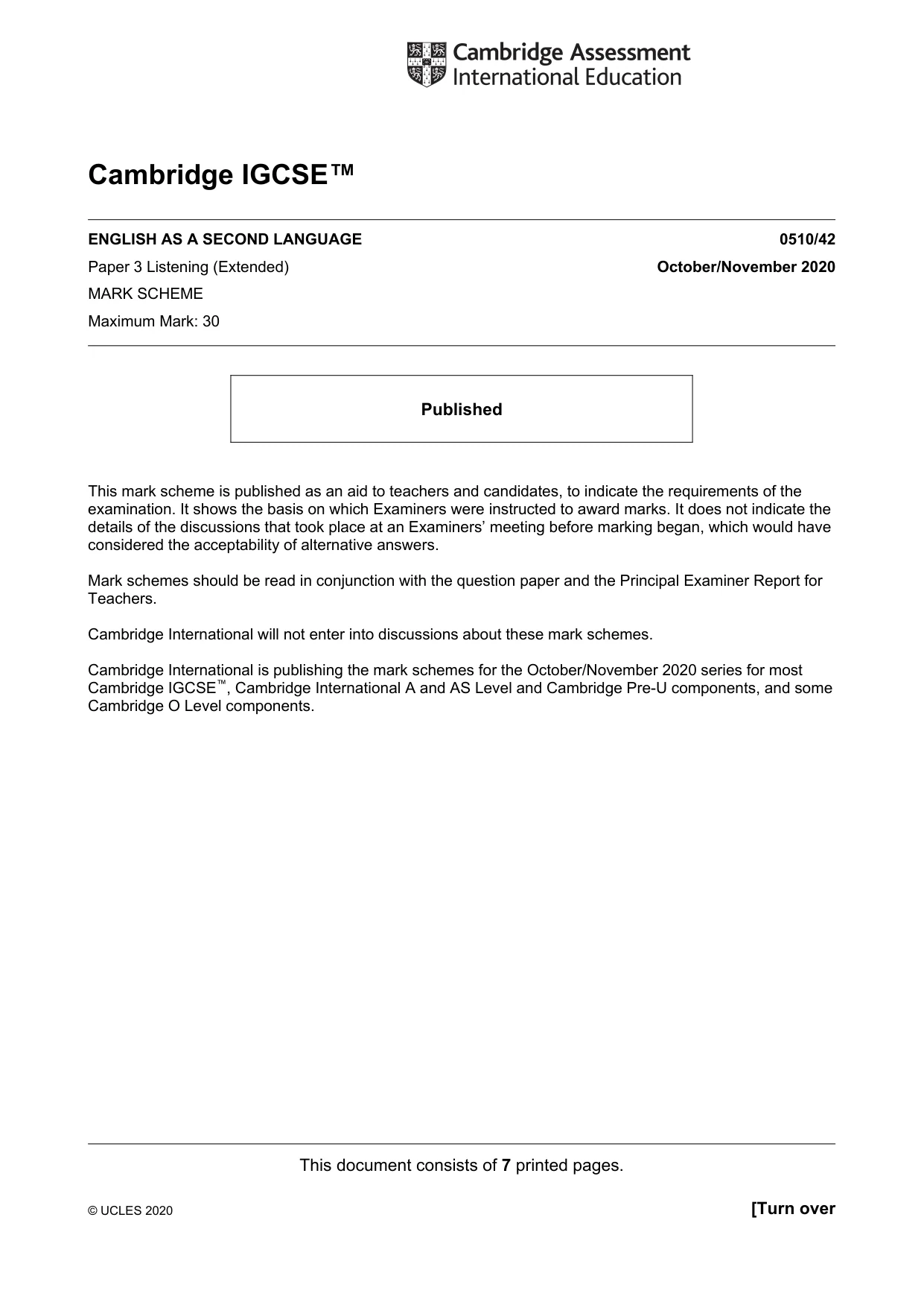 Mark scheme, page 1 of 7