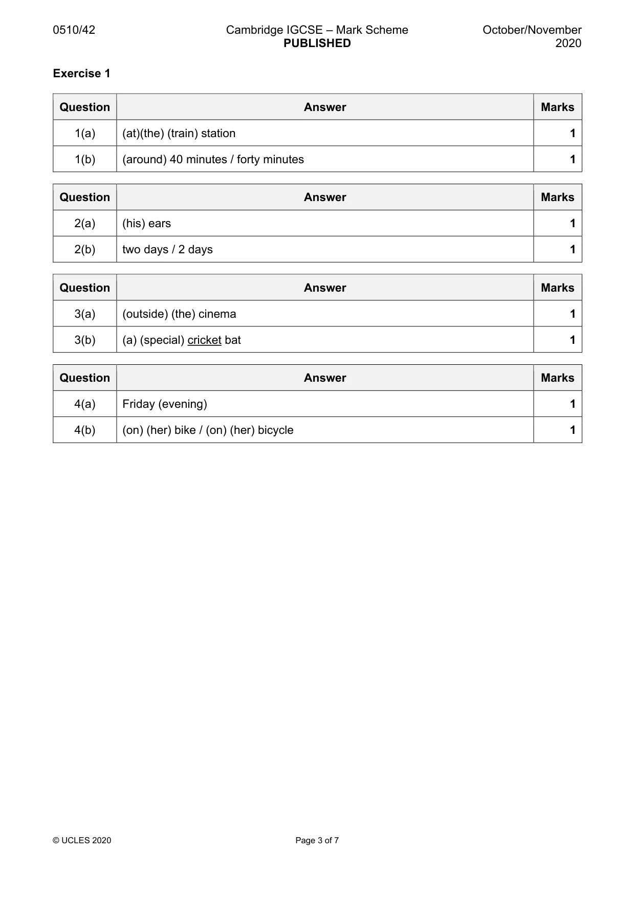 Mark scheme, page 3 of 7