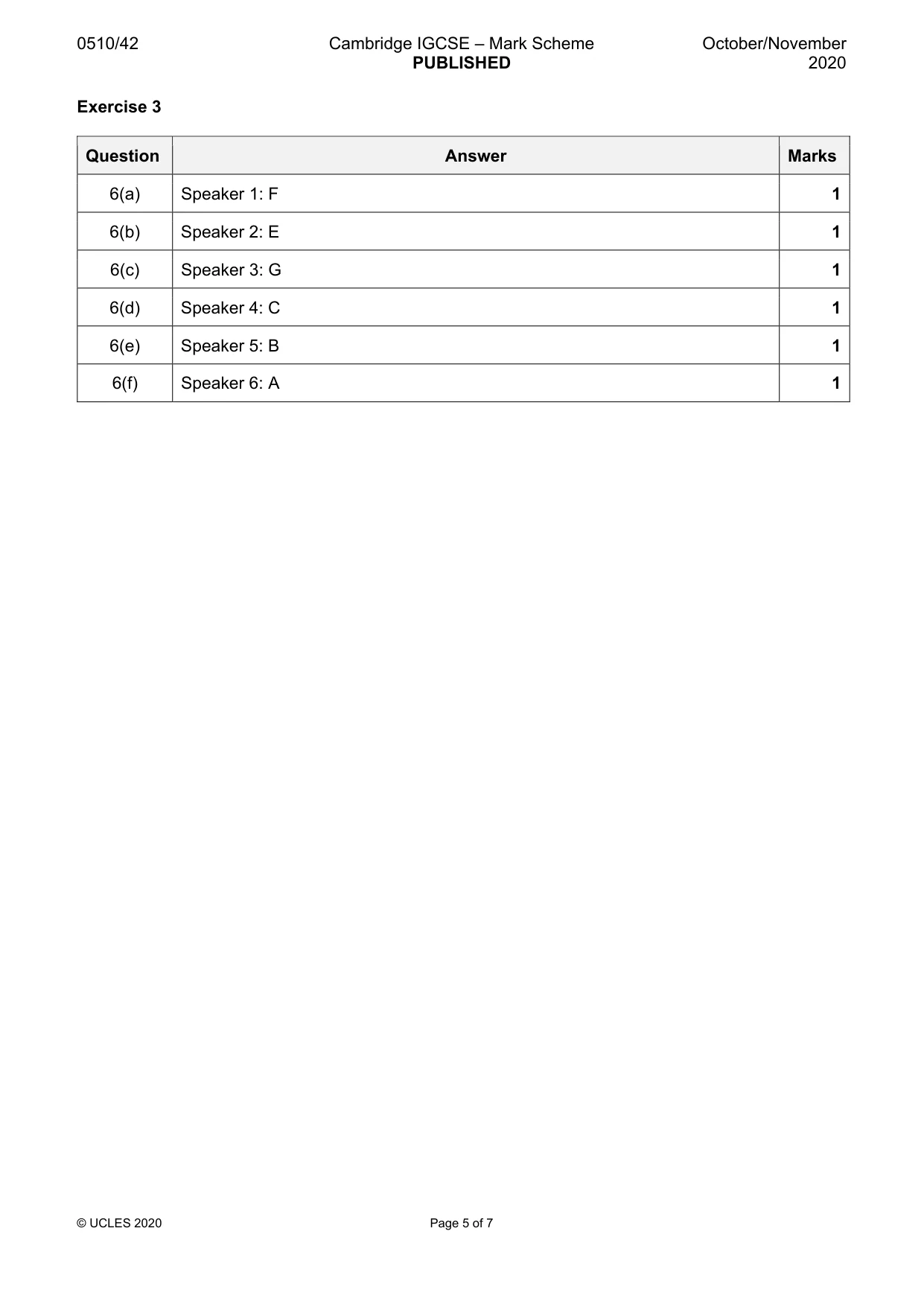 Mark scheme, page 5 of 7