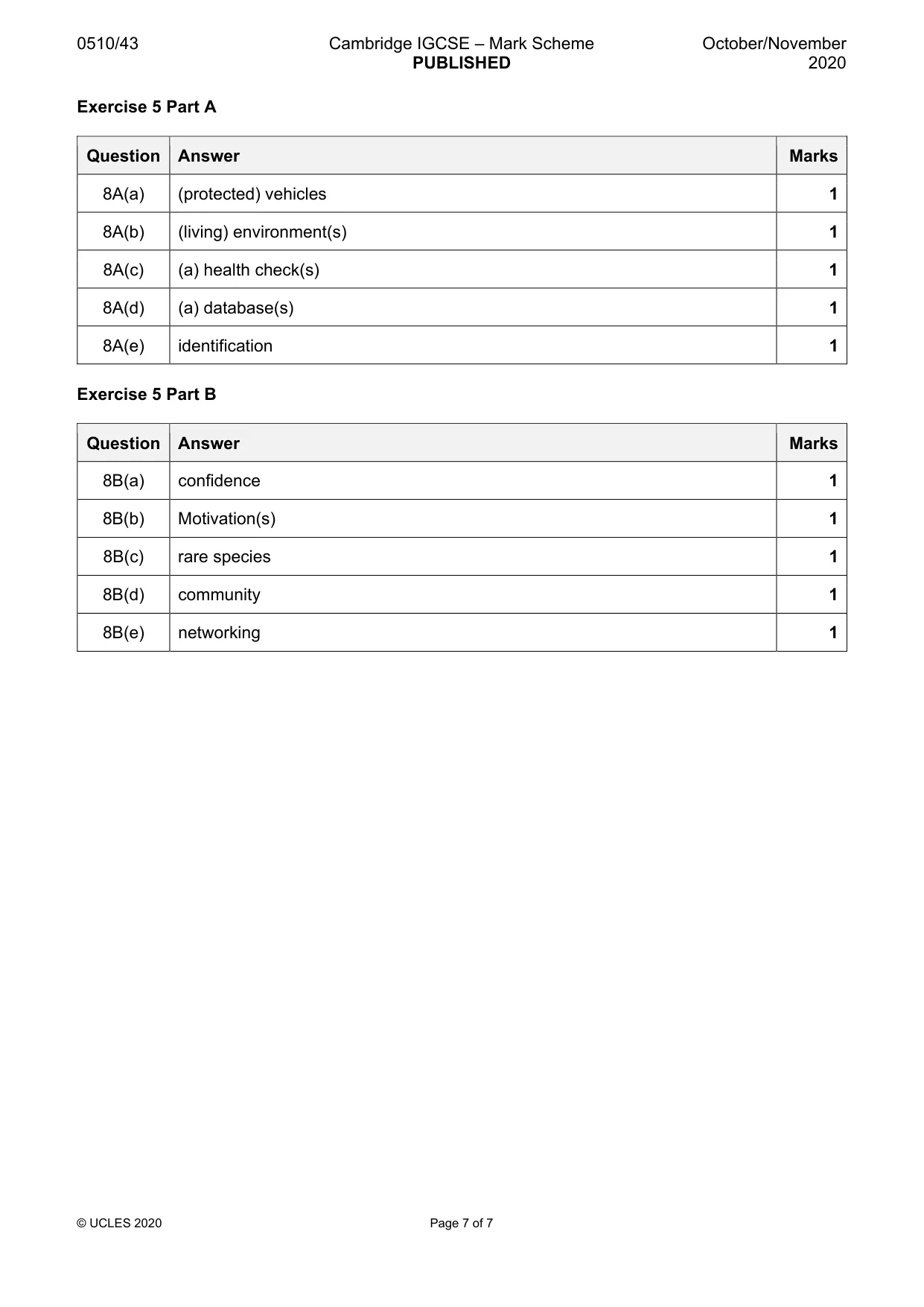 Mark scheme, page 7 of 7