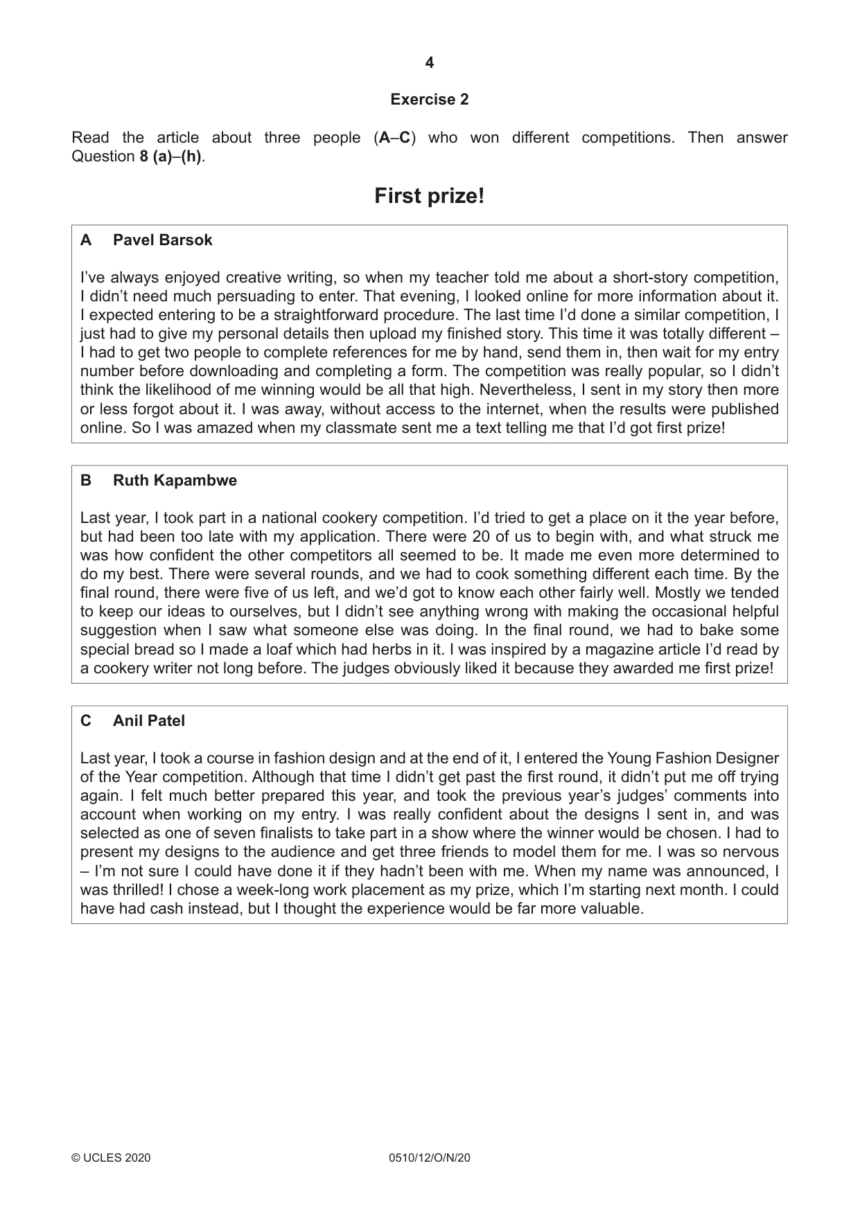 Cambridge IGCSE English - Second Language (oral endorsement) 0510 2020 Oct/Nov Paper 1 · Variant 2 question paper, page 4 of 16