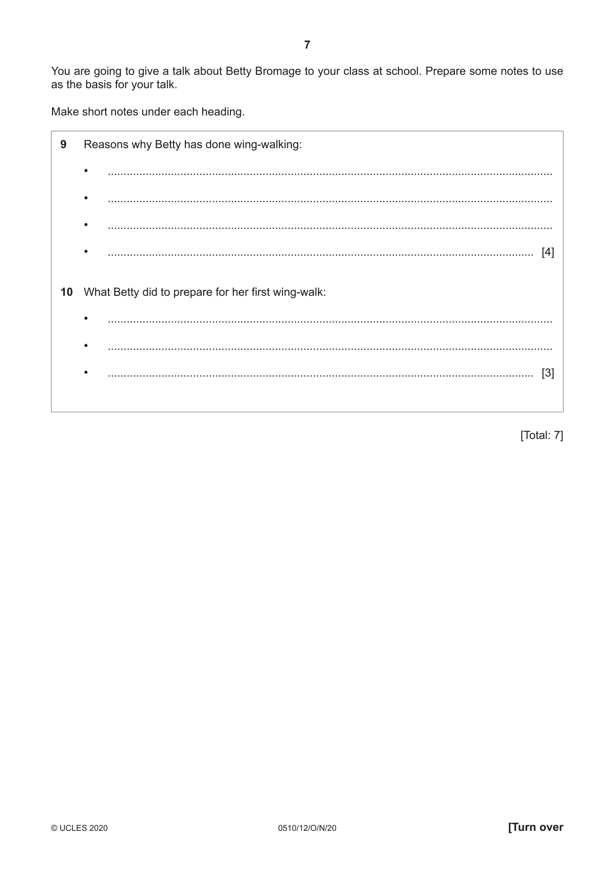 Cambridge IGCSE English - Second Language (oral endorsement) 0510 2020 Oct/Nov Paper 1 · Variant 2 question paper, page 7 of 16