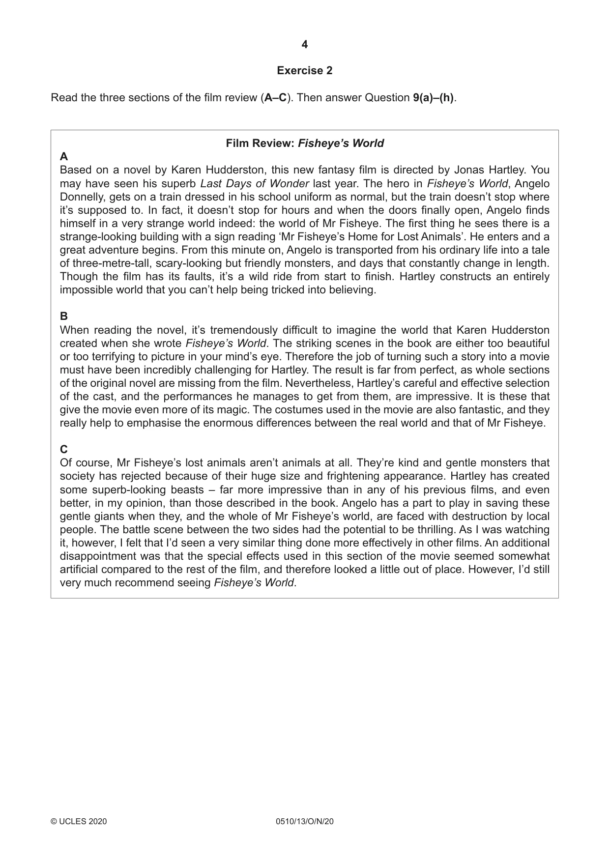 Cambridge IGCSE English - Second Language (oral endorsement) 0510 2020 Oct/Nov Paper 1 · Variant 3 question paper, page 4 of 16