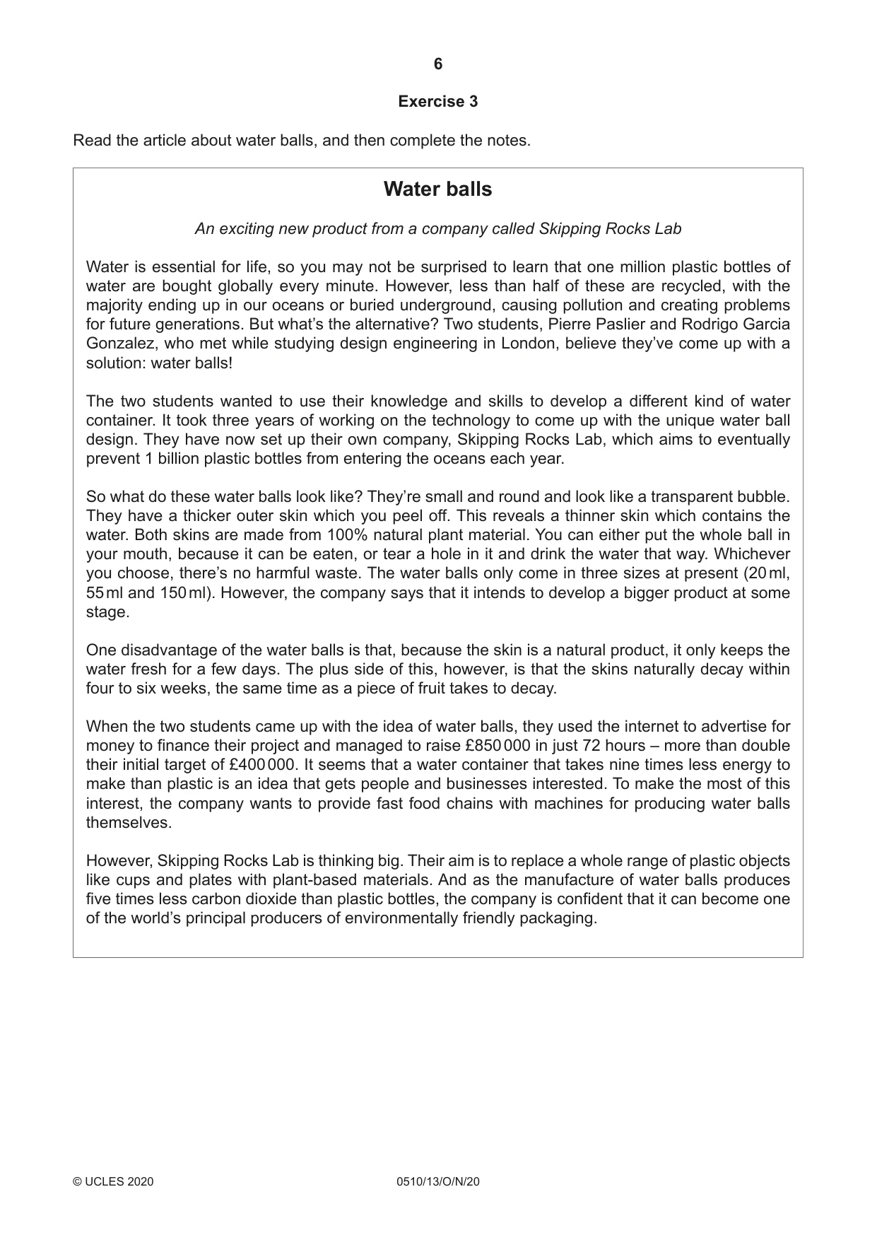 Cambridge IGCSE English - Second Language (oral endorsement) 0510 2020 Oct/Nov Paper 1 · Variant 3 question paper, page 6 of 16