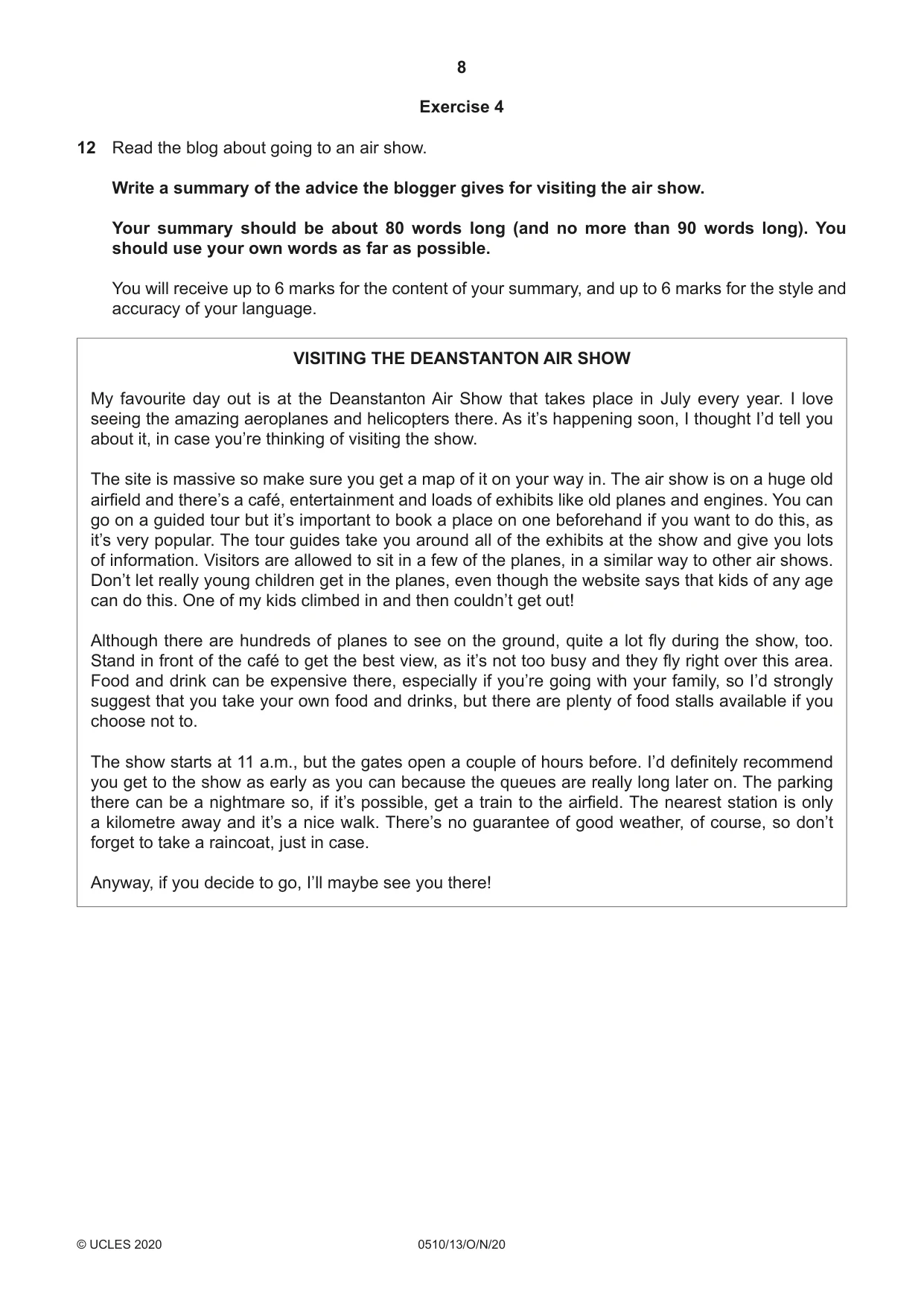 Cambridge IGCSE English - Second Language (oral endorsement) 0510 2020 Oct/Nov Paper 1 · Variant 3 question paper, page 8 of 16