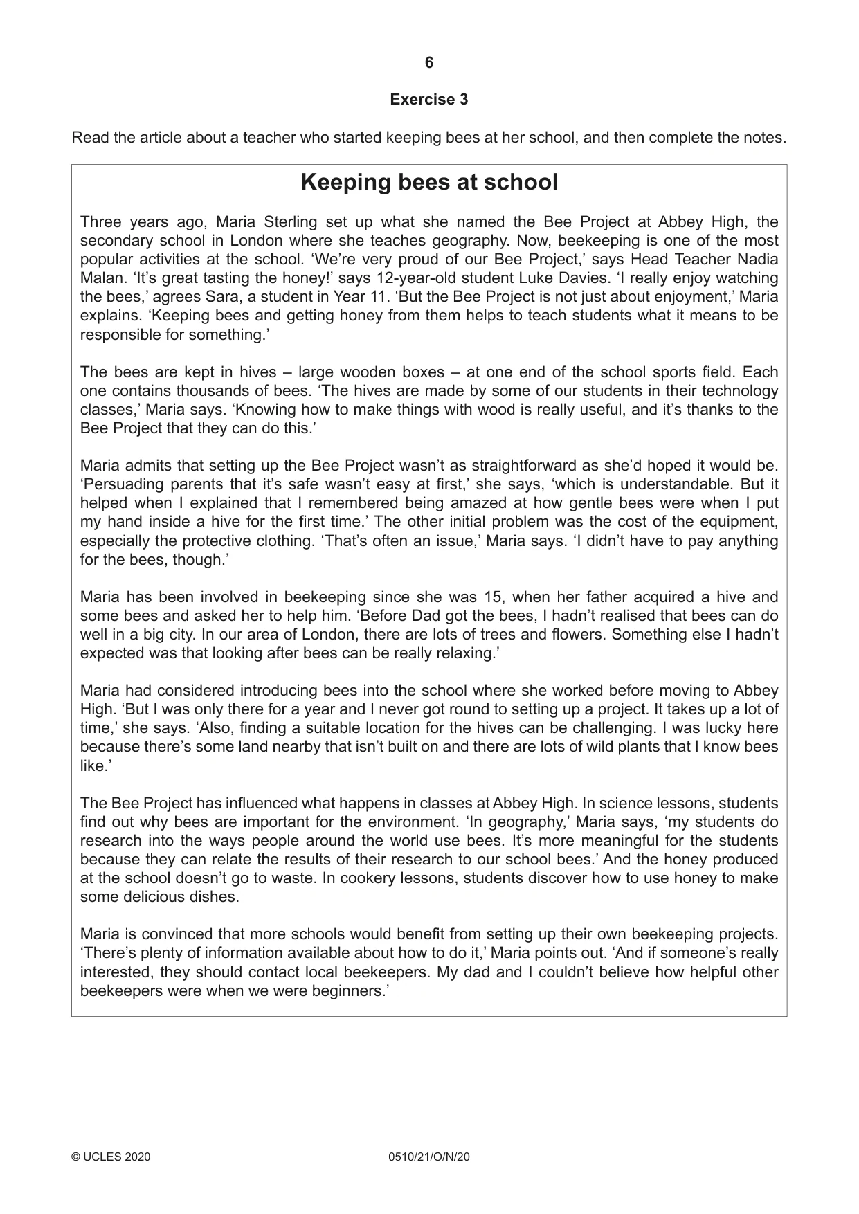 Cambridge IGCSE English - Second Language (oral endorsement) 0510 2020 Oct/Nov Paper 2 · Variant 1 question paper, page 6 of 16