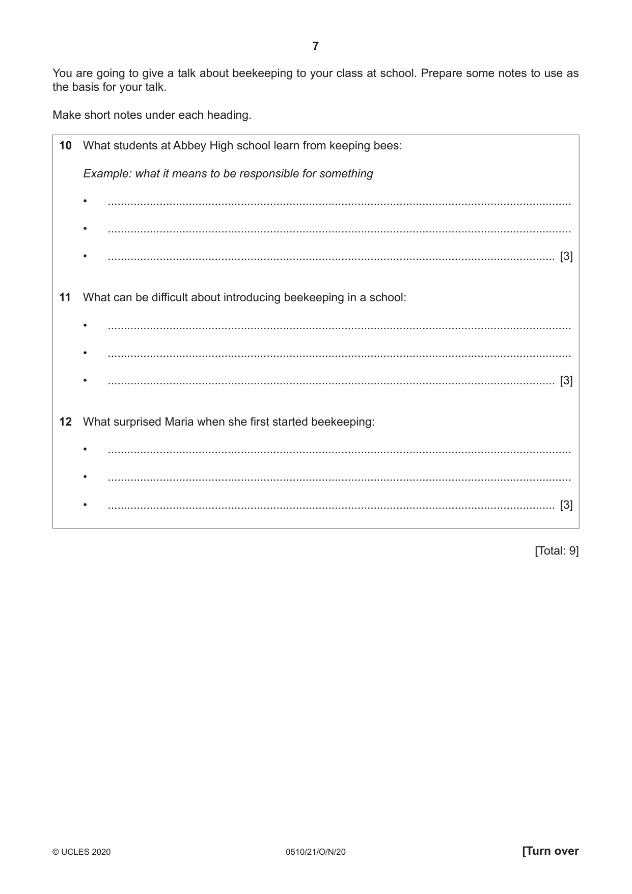 Cambridge IGCSE English - Second Language (oral endorsement) 0510 2020 Oct/Nov Paper 2 · Variant 1 question paper, page 7 of 16