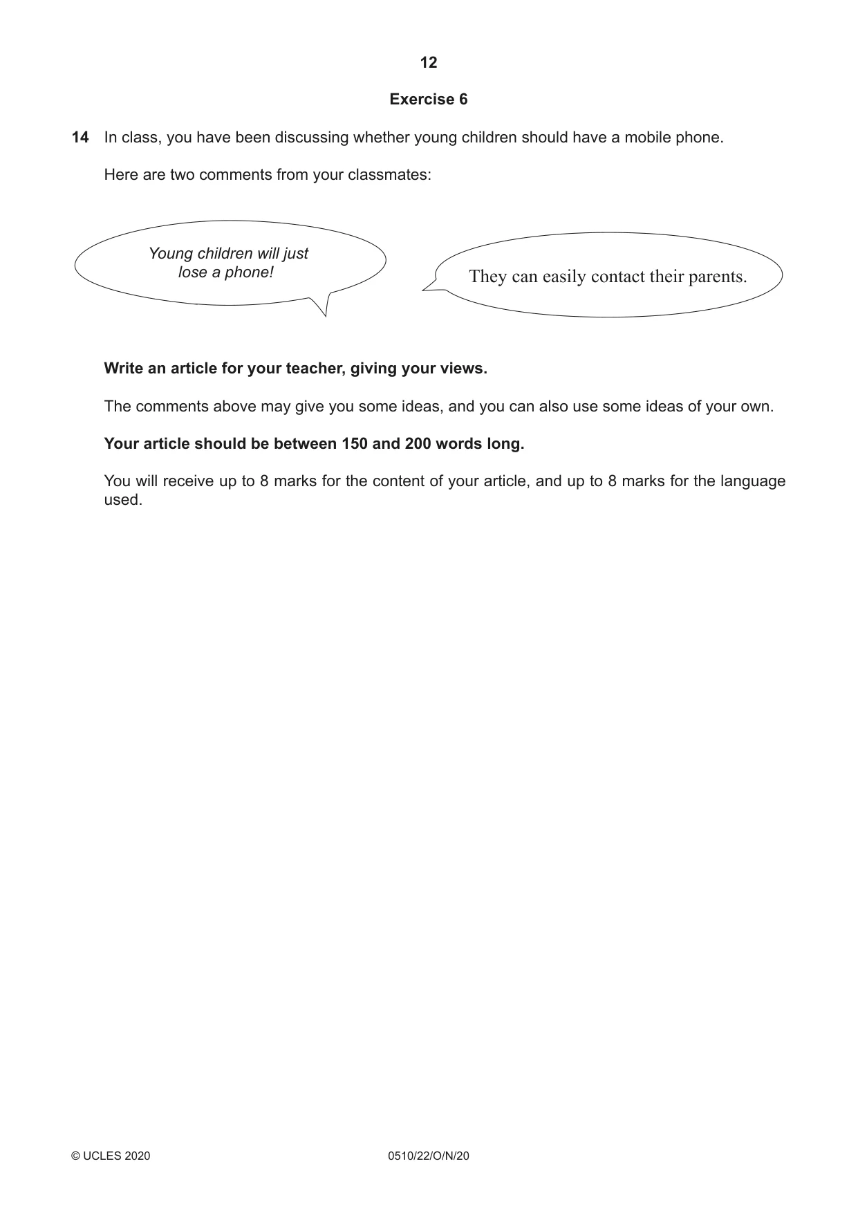 Cambridge IGCSE English - Second Language (oral endorsement) 0510 2020 Oct/Nov Paper 2 · Variant 2 question paper, page 12 of 16