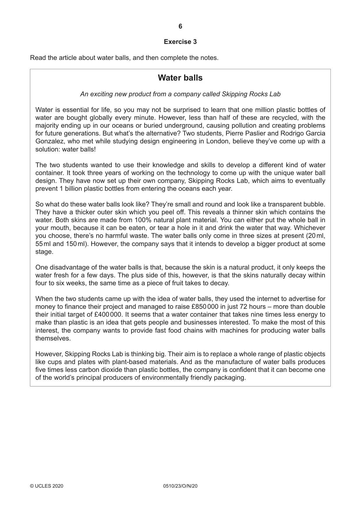 Cambridge IGCSE English - Second Language (oral endorsement) 0510 2020 Oct/Nov Paper 2 · Variant 3 question paper, page 6 of 16