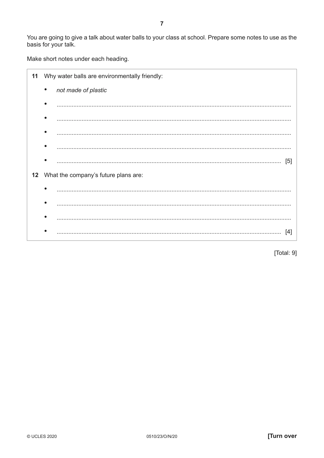 Cambridge IGCSE English - Second Language (oral endorsement) 0510 2020 Oct/Nov Paper 2 · Variant 3 question paper, page 7 of 16