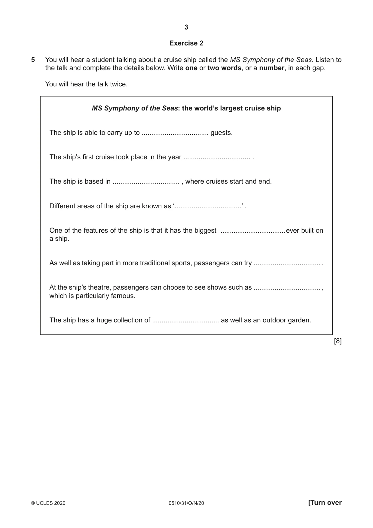 Cambridge IGCSE English - Second Language (oral endorsement) 0510 2020 Oct/Nov Paper 3 · Variant 1 question paper, page 3 of 8