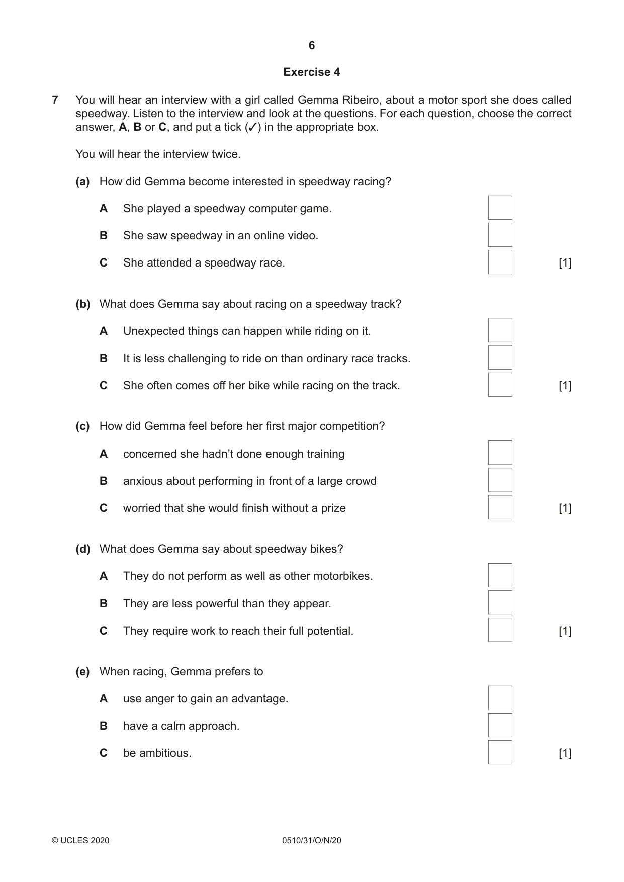 Cambridge IGCSE English - Second Language (oral endorsement) 0510 2020 Oct/Nov Paper 3 · Variant 1 question paper, page 6 of 8