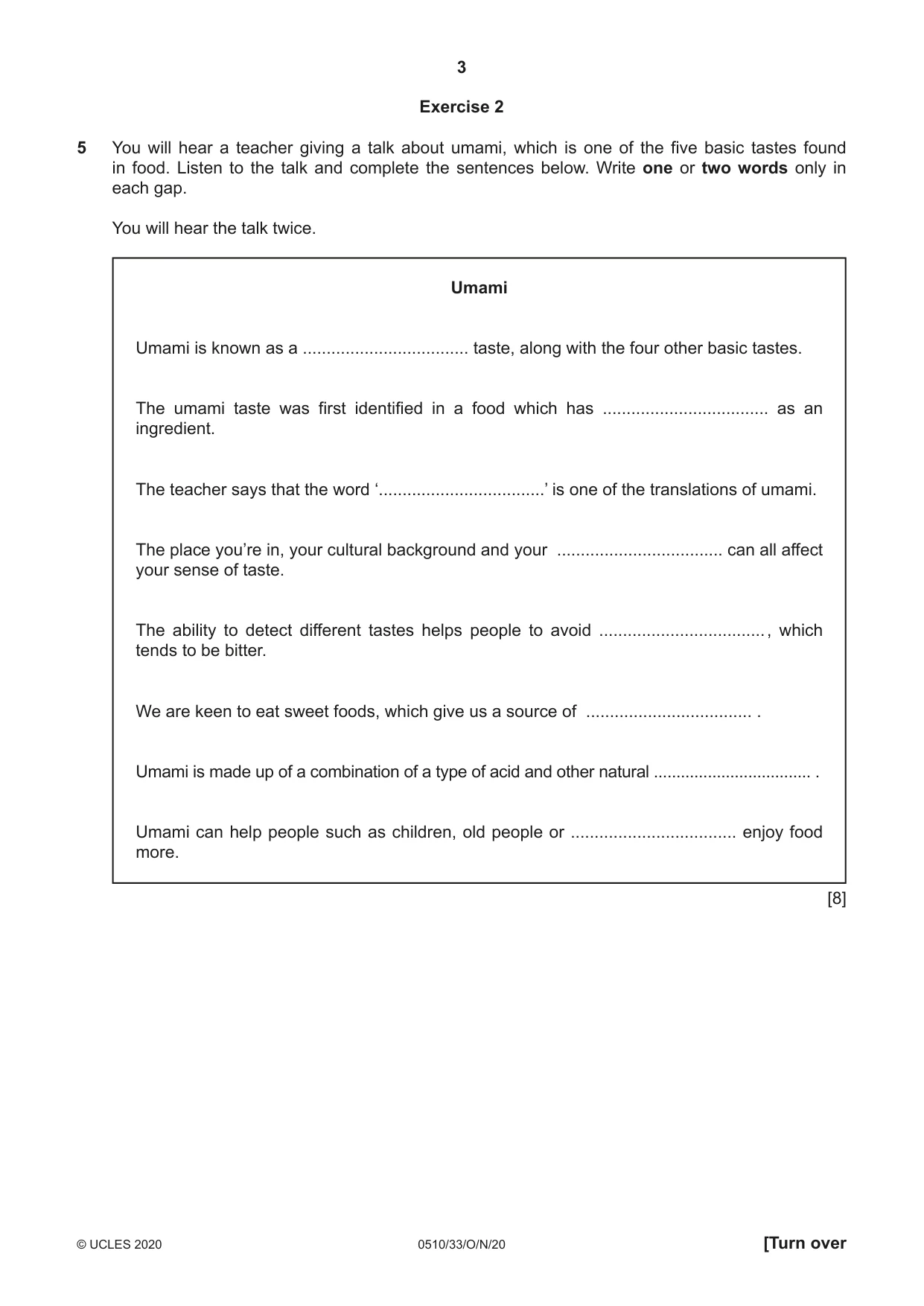 Cambridge IGCSE English - Second Language (oral endorsement) 0510 2020 Oct/Nov Paper 3 · Variant 3 question paper, page 3 of 8