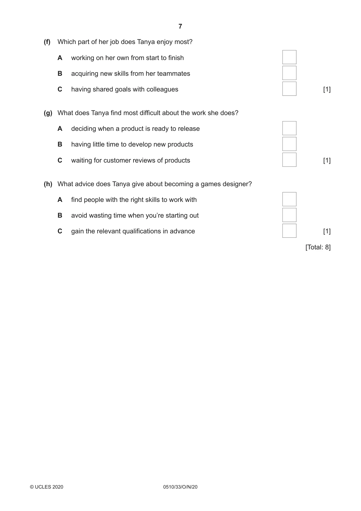 Cambridge IGCSE English - Second Language (oral endorsement) 0510 2020 Oct/Nov Paper 3 · Variant 3 question paper, page 7 of 8