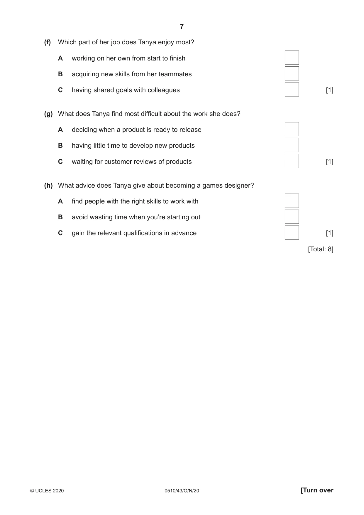 Cambridge IGCSE English - Second Language (oral endorsement) 0510 2020 Oct/Nov Paper 4 · Variant 3 question paper, page 7 of 12