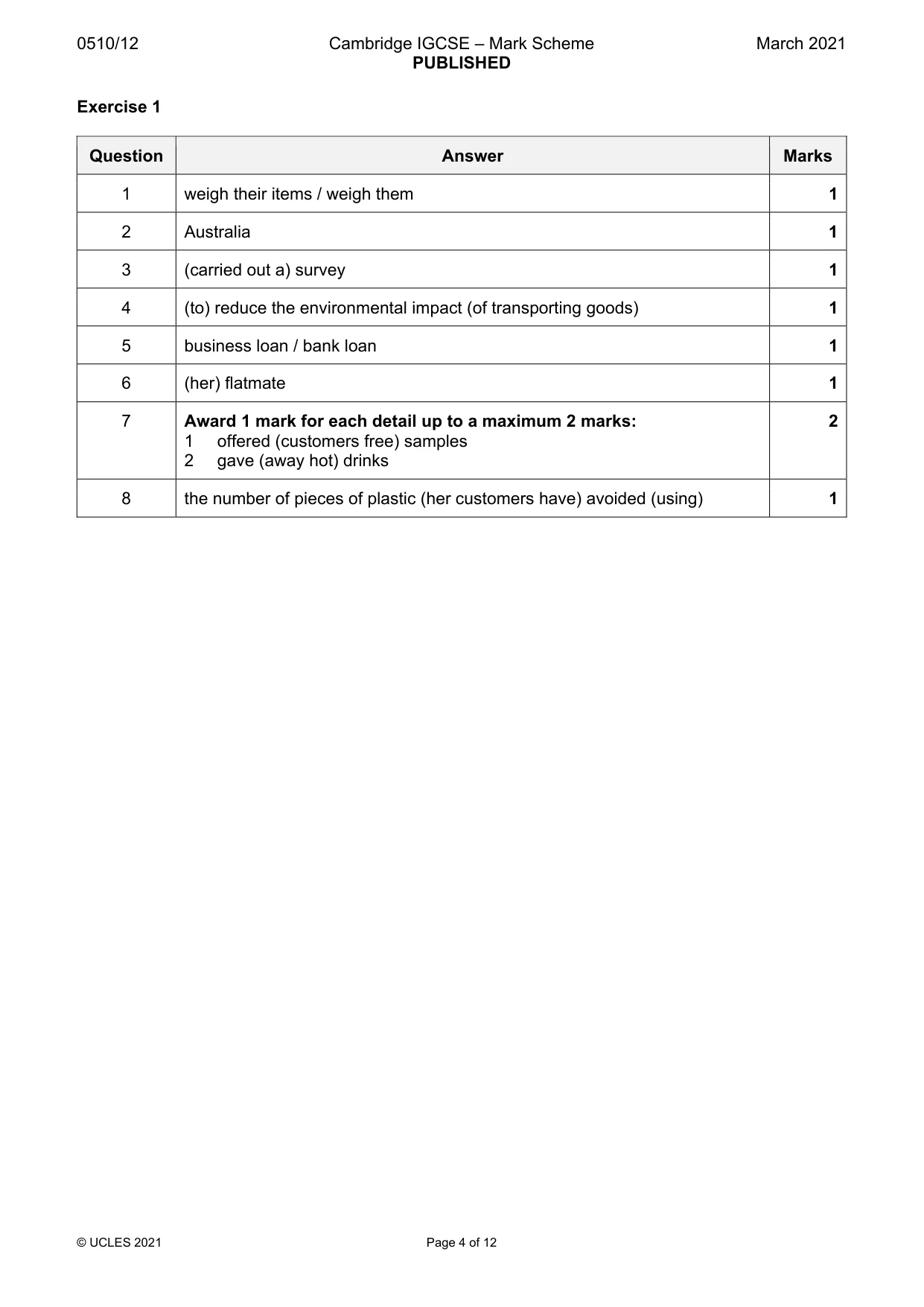 Mark scheme, page 4 of 12