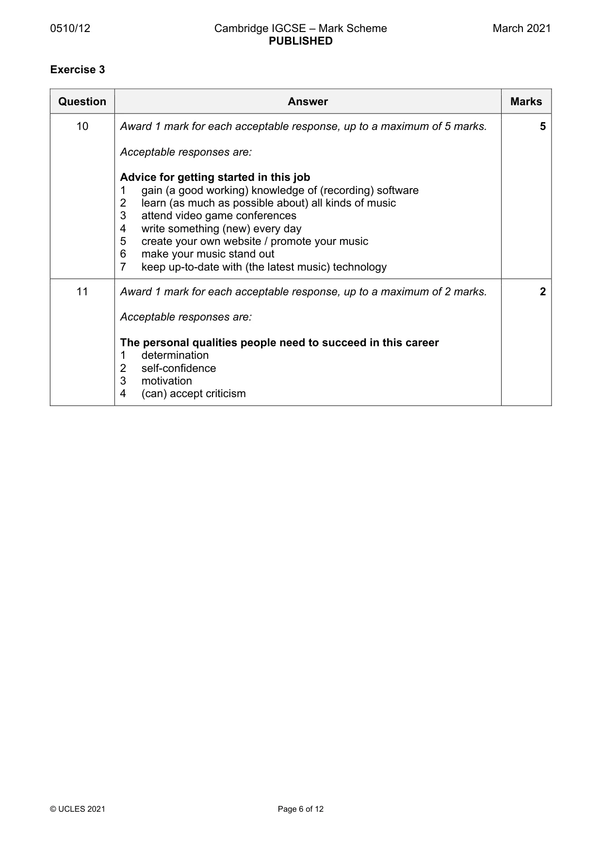 Mark scheme, page 6 of 12