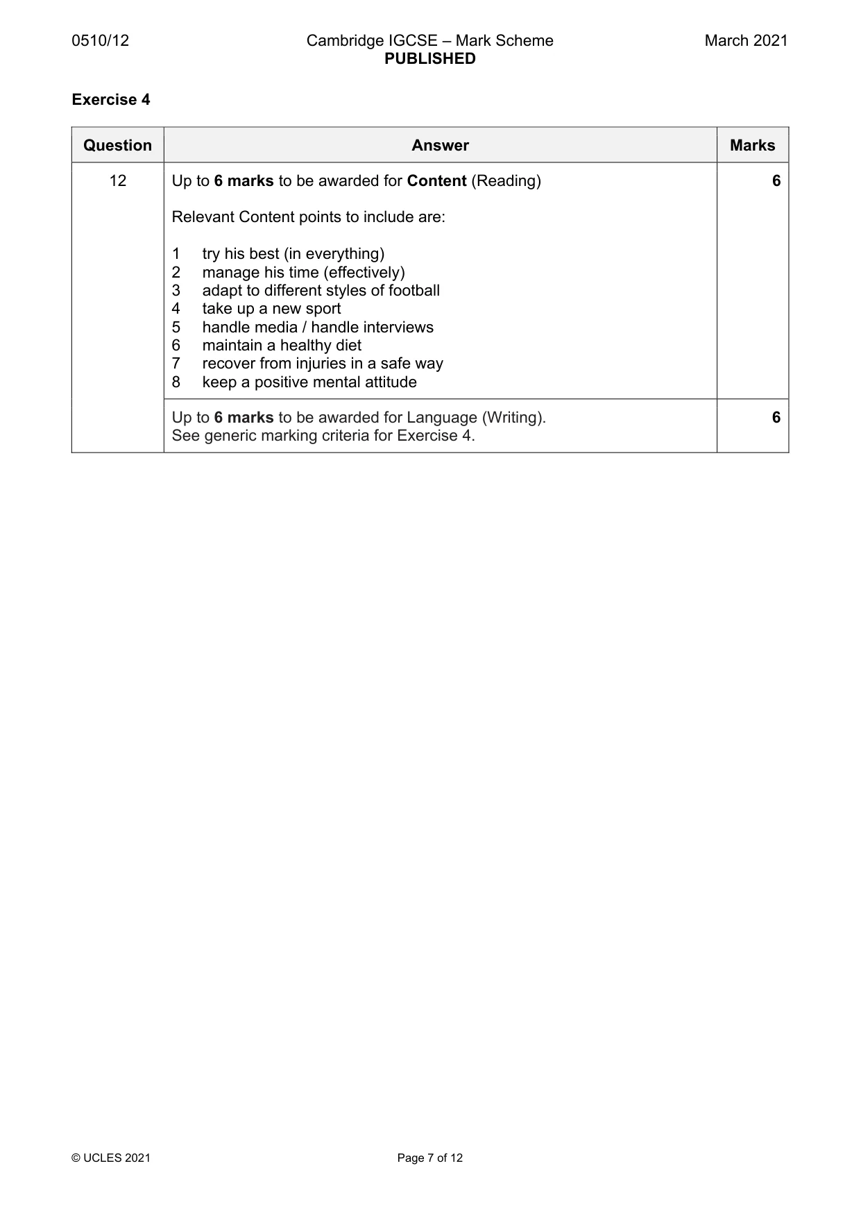 Mark scheme, page 7 of 12