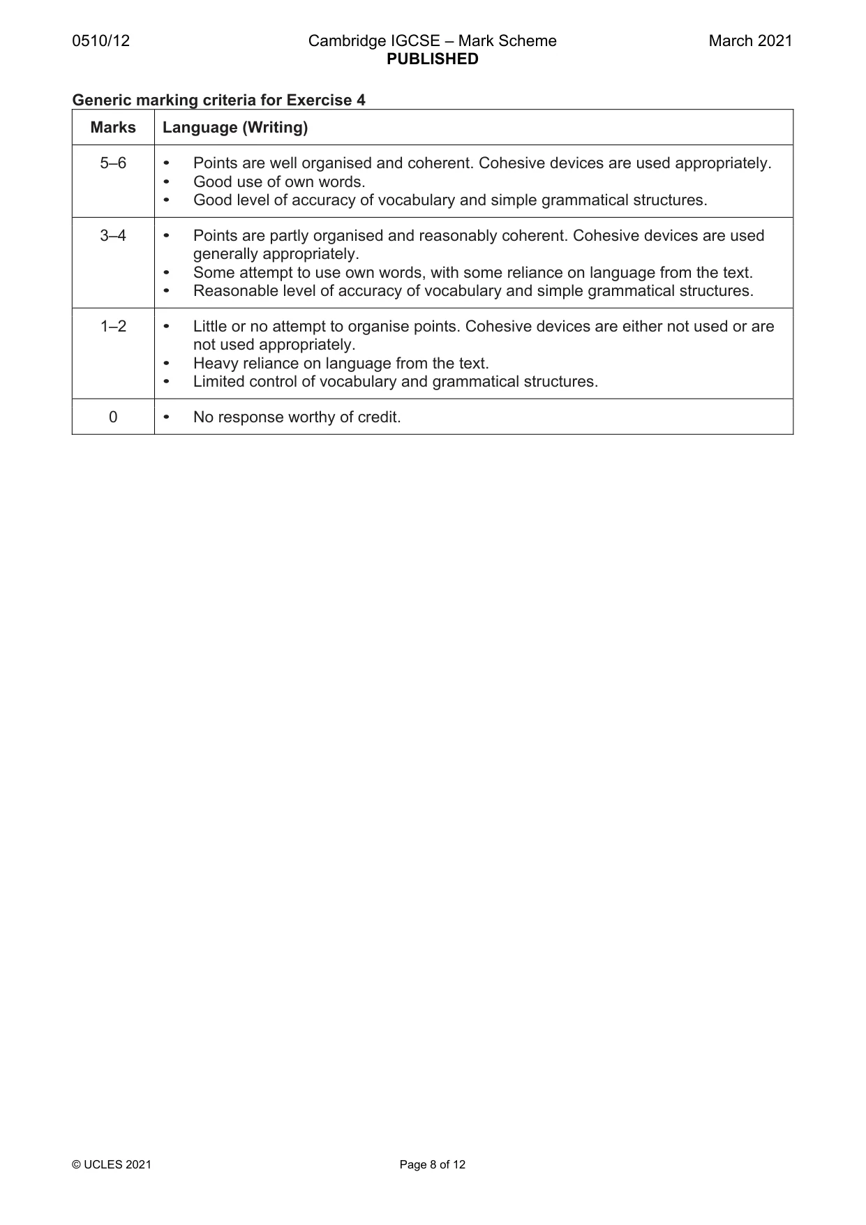 Mark scheme, page 8 of 12