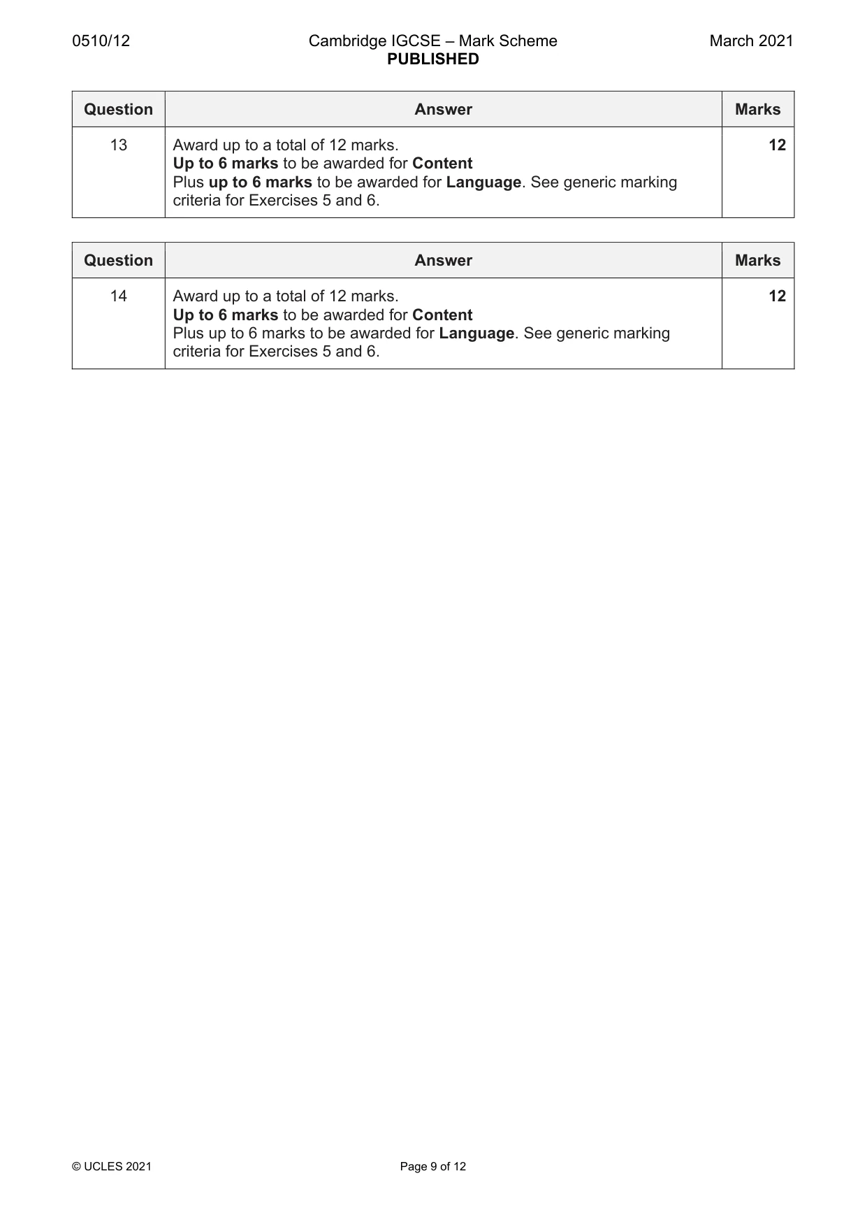 Mark scheme, page 9 of 12
