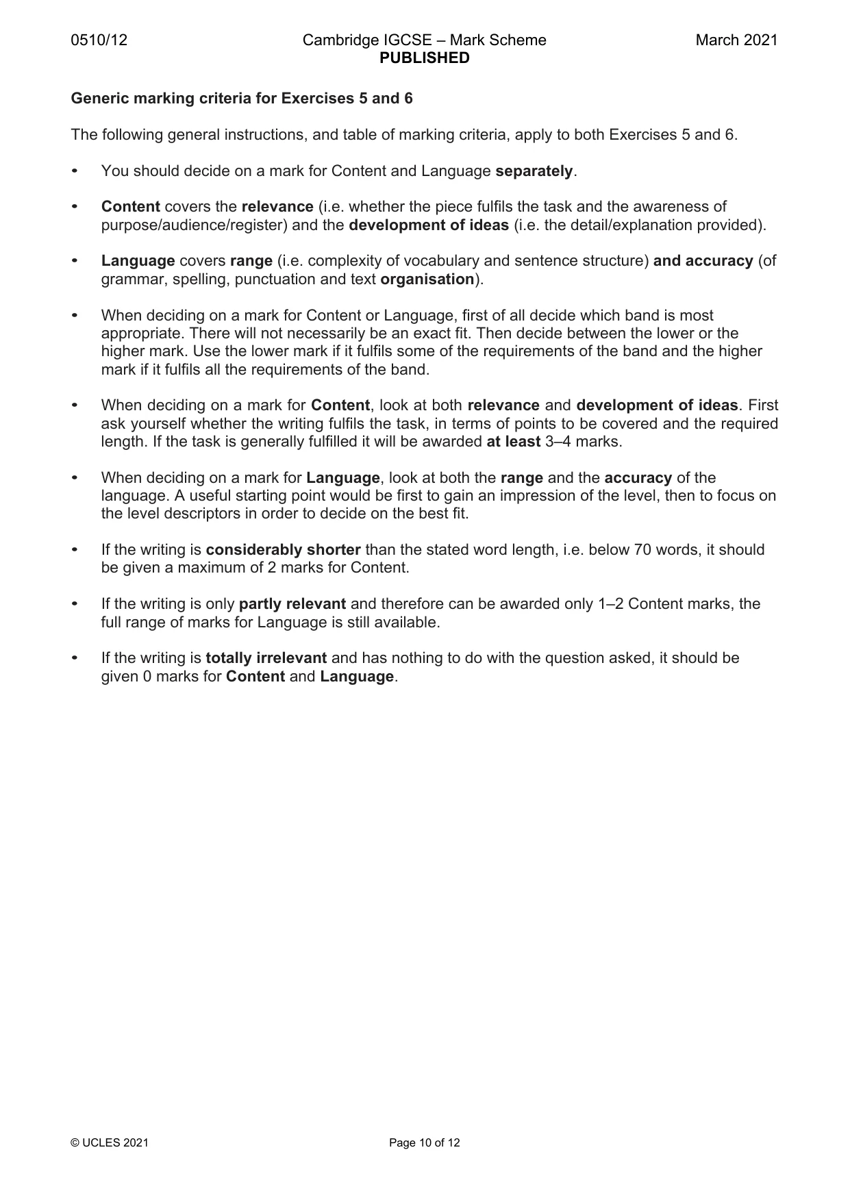 Mark scheme, page 10 of 12
