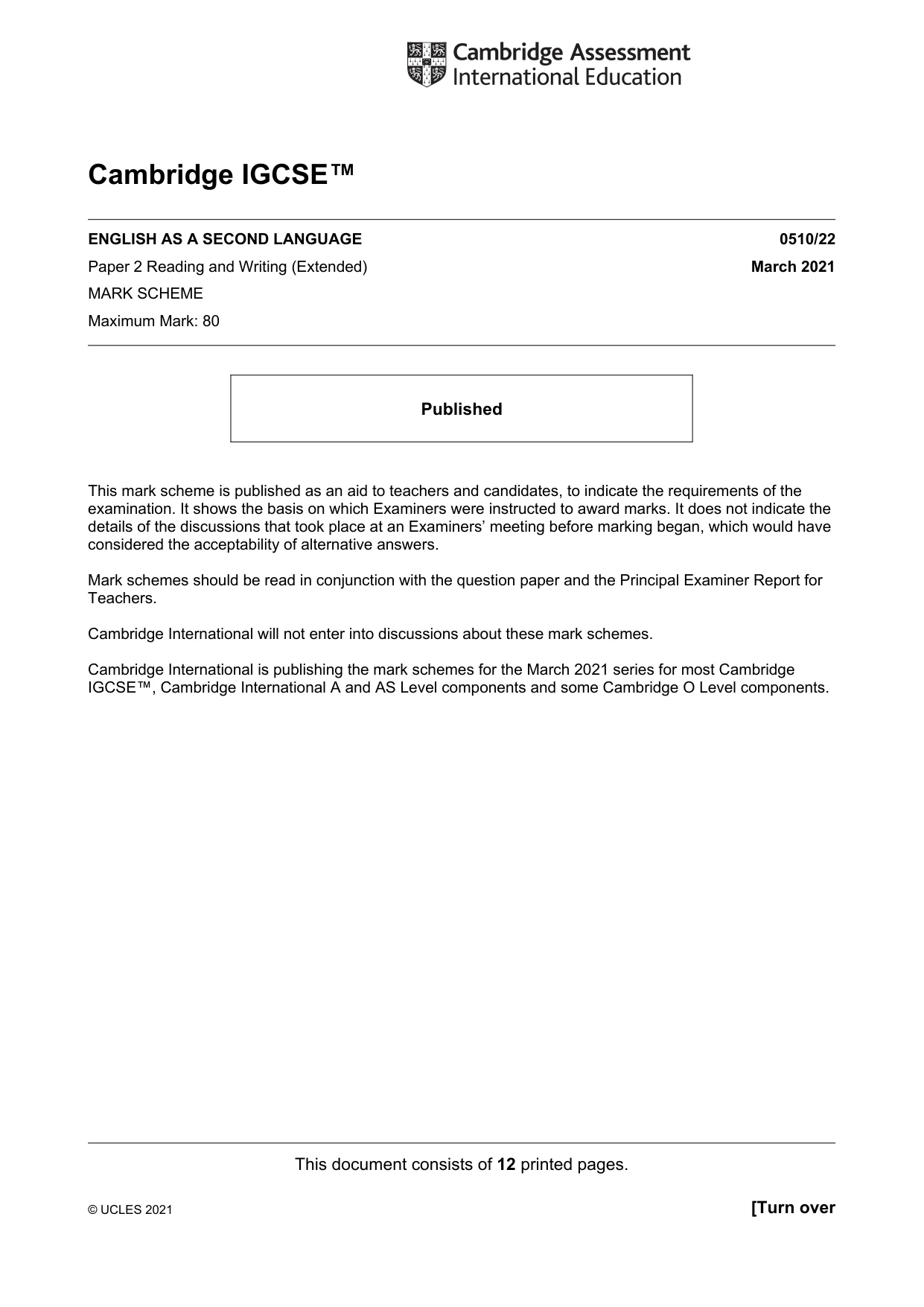 Mark scheme, page 1 of 12