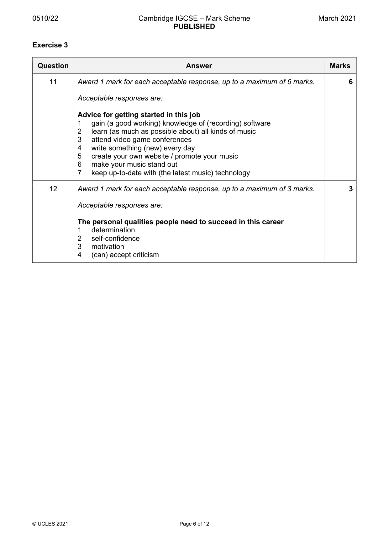 Mark scheme, page 6 of 12