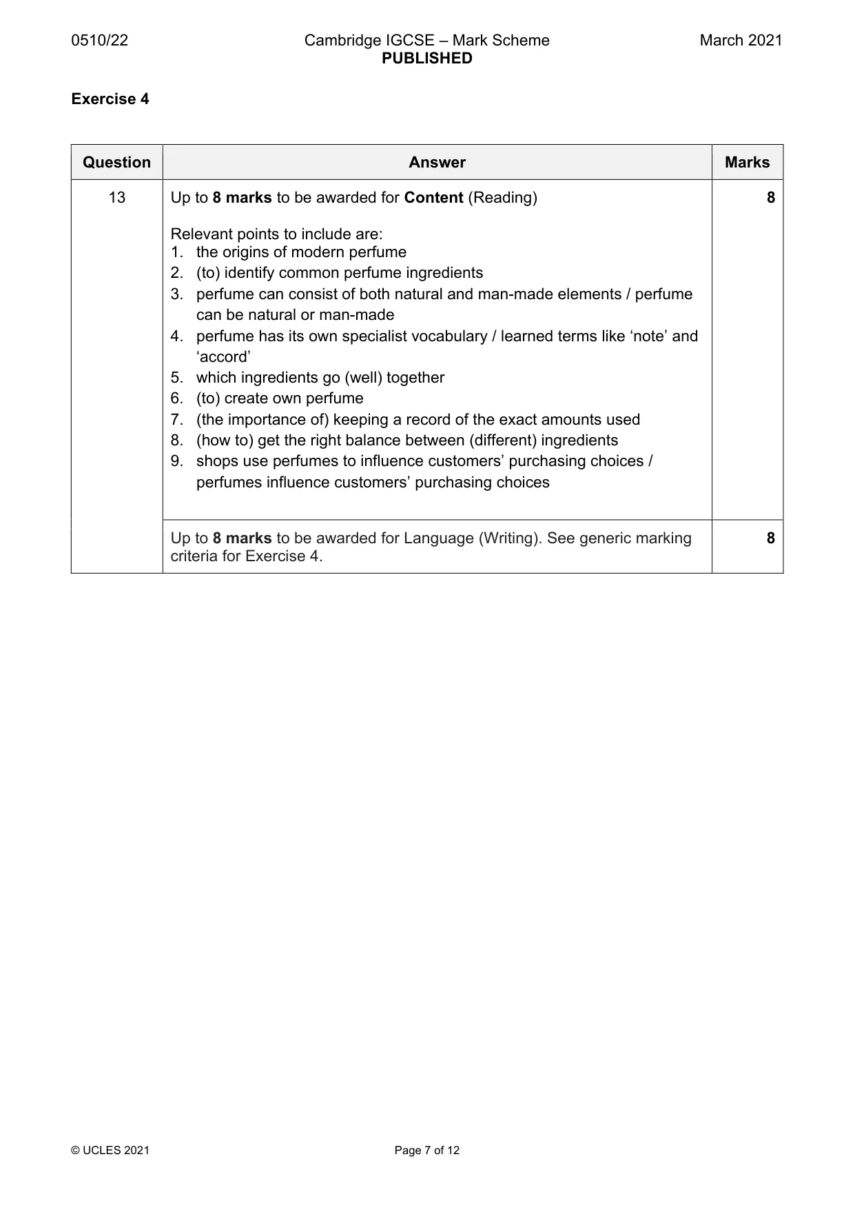 Mark scheme, page 7 of 12