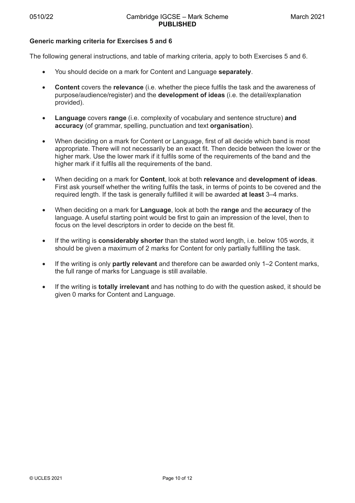Mark scheme, page 10 of 12