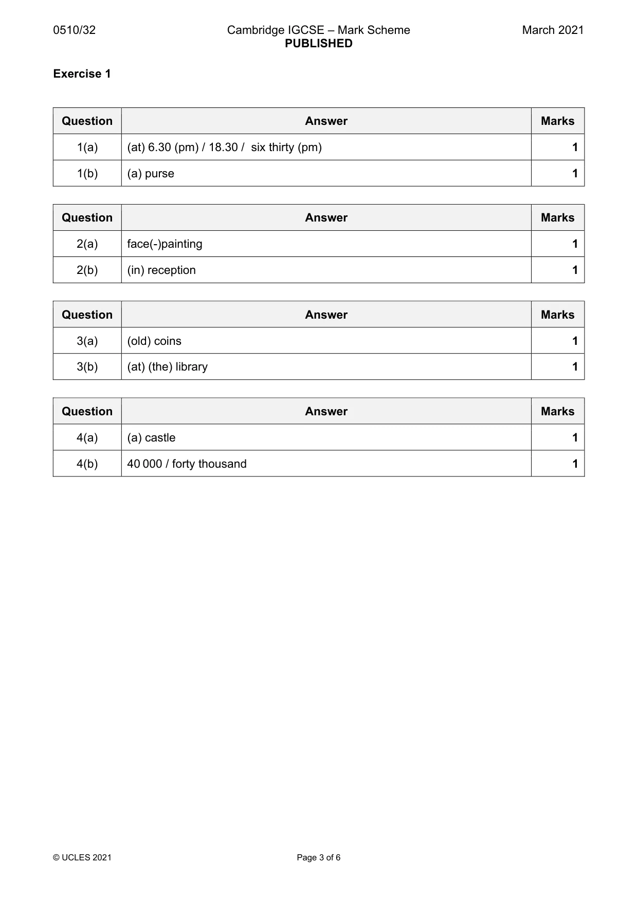 Mark scheme, page 3 of 6