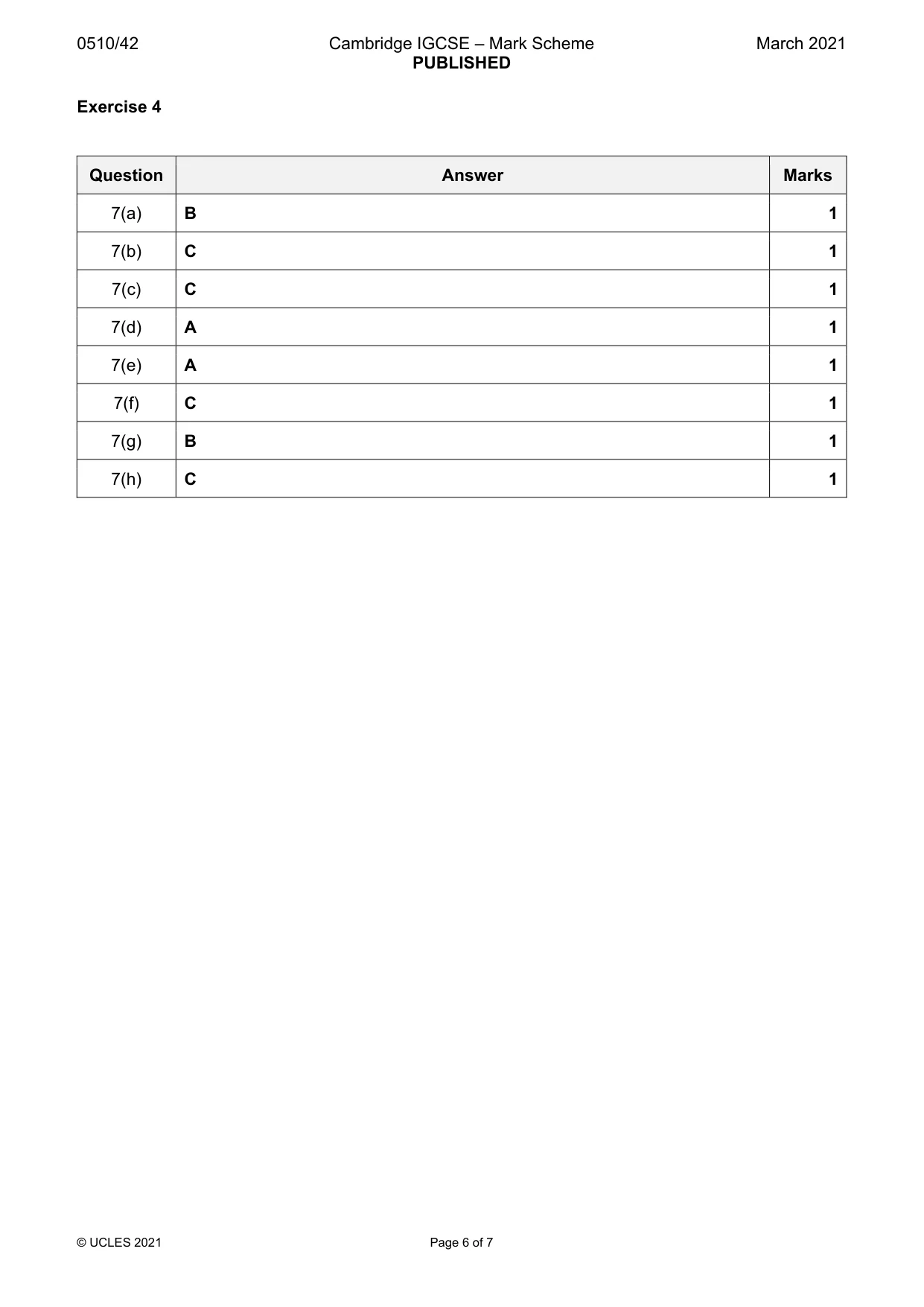 Mark scheme, page 6 of 7