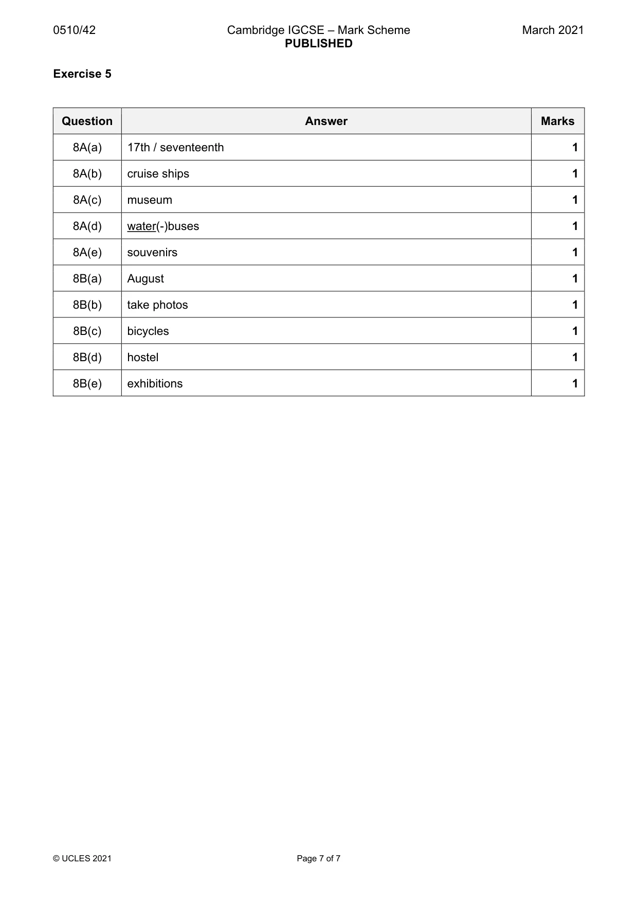Mark scheme, page 7 of 7