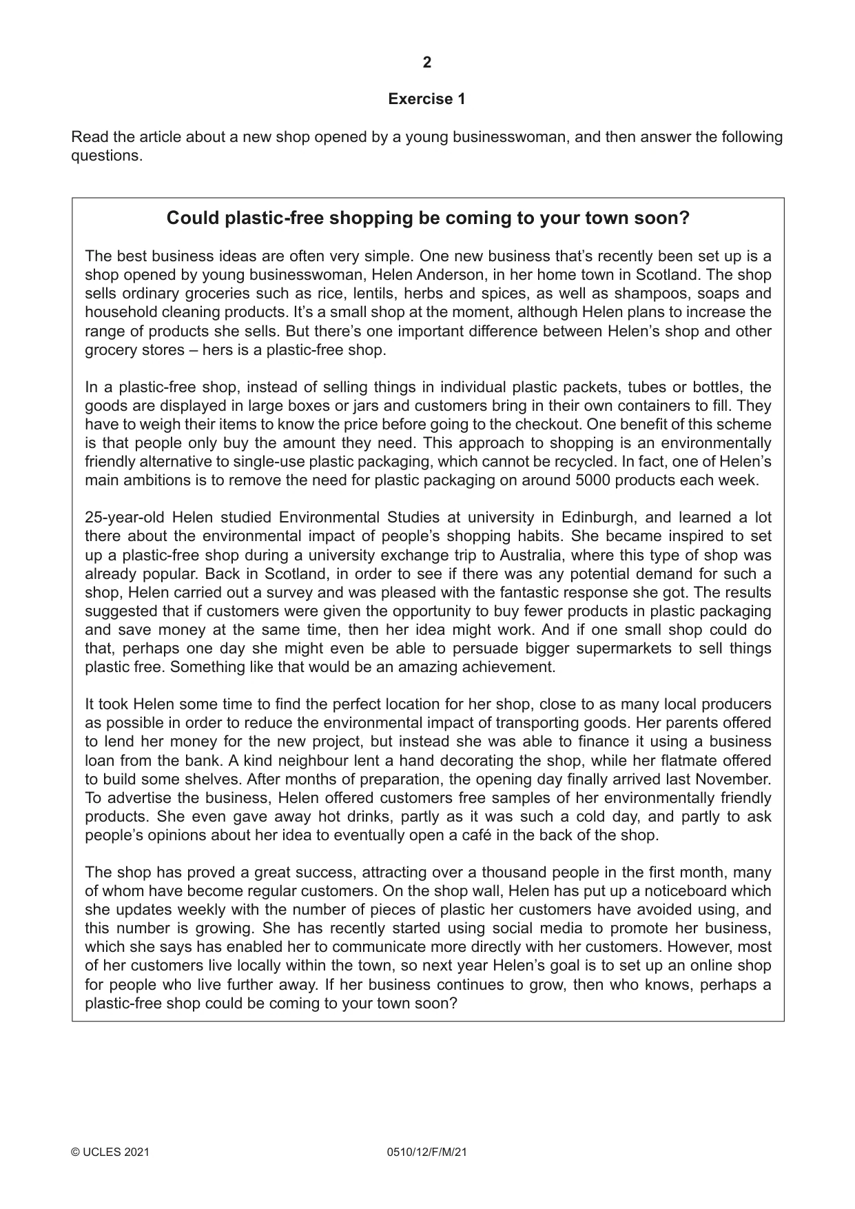 Cambridge IGCSE English - Second Language (oral endorsement) 0510 2021 Feb/March Paper 1 · Variant 2 question paper, page 2 of 16