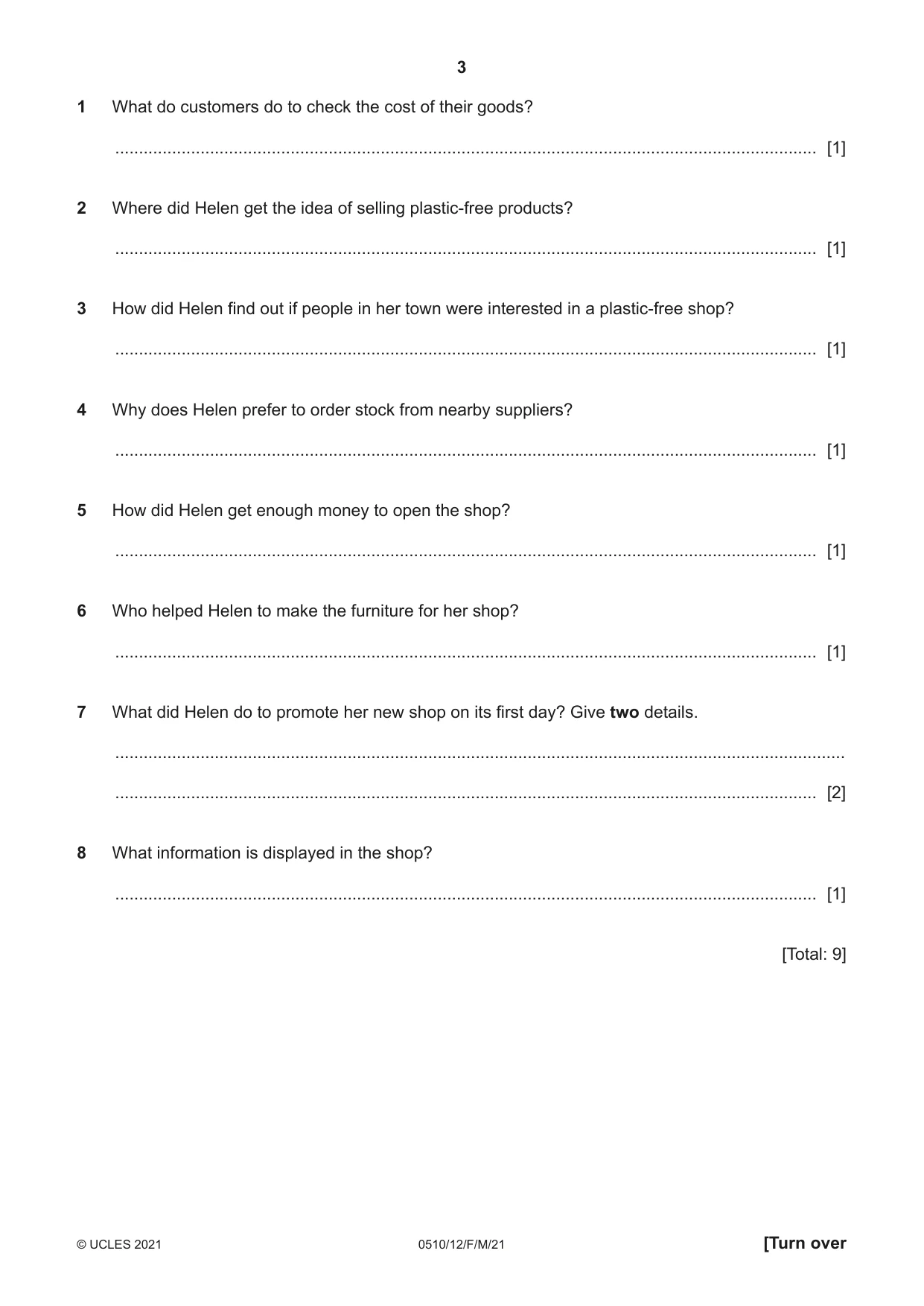 Cambridge IGCSE English - Second Language (oral endorsement) 0510 2021 Feb/March Paper 1 · Variant 2 question paper, page 3 of 16