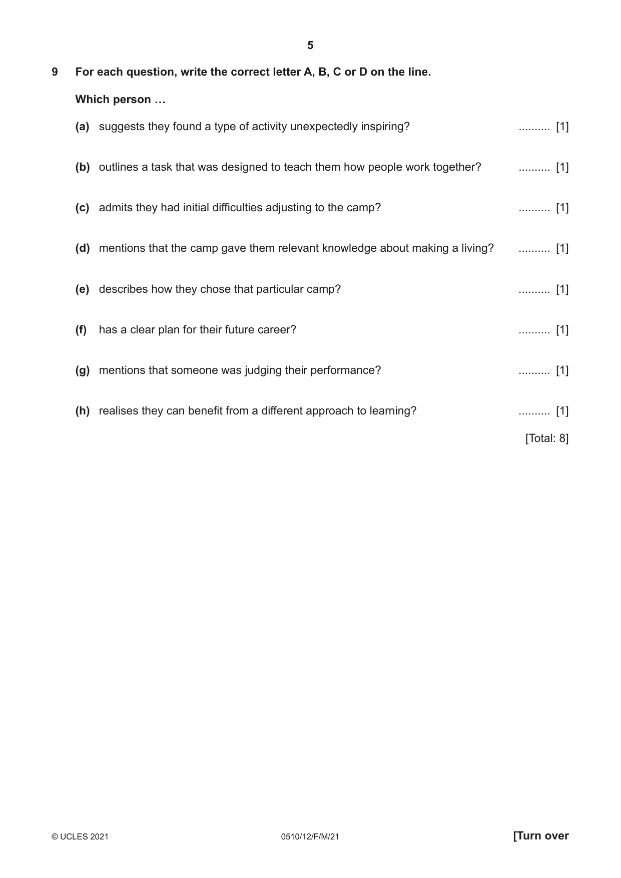 Cambridge IGCSE English - Second Language (oral endorsement) 0510 2021 Feb/March Paper 1 · Variant 2 question paper, page 5 of 16